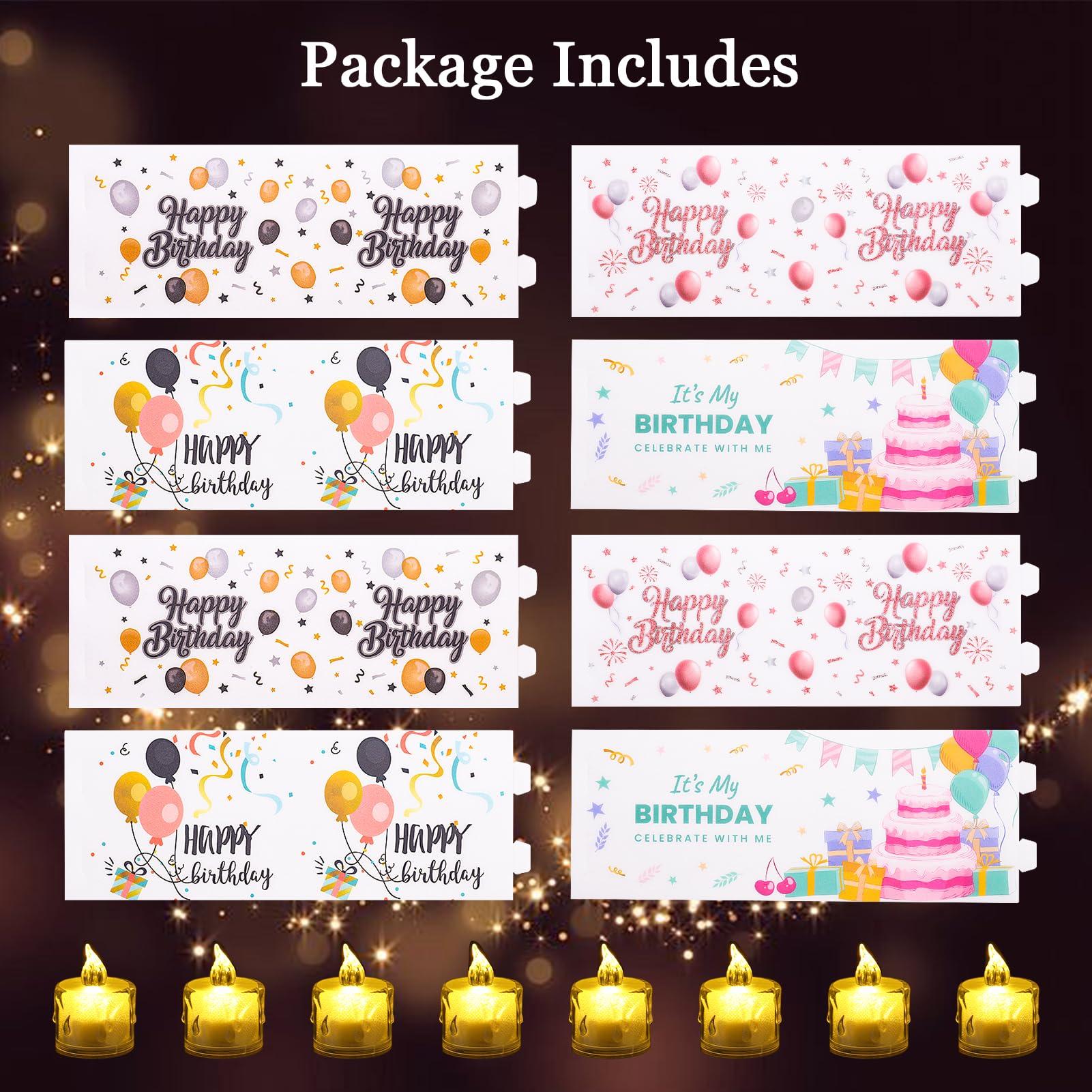 Happy Birthday Table Decorations, 8 Sets Birthday Centerpieces Lantern Boxes & LED Tea Lights, Flameless Votive Candle Holders Shade Cover Sleeve for Table Desk Home Room Indoor Office Party Supplies - Image 3