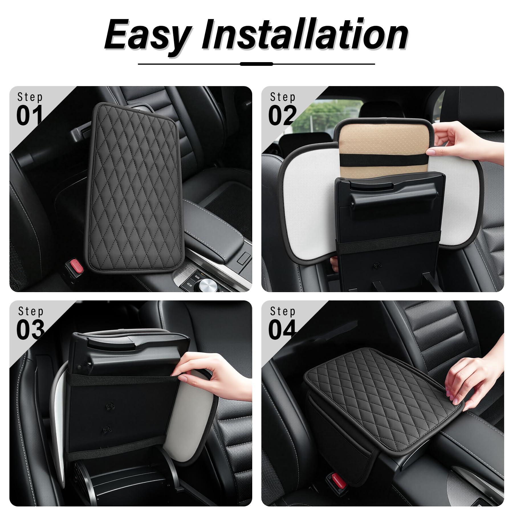 Amiss Car Center Console Cover, Upgraded Leather Car Armrest Cushion with 2 Storage Pockets, Universal Waterproof Cushion Pad, Non-Slip Car Interior Accessories, Fits Most Sedans SUVs Trucks (Black) - Image 4