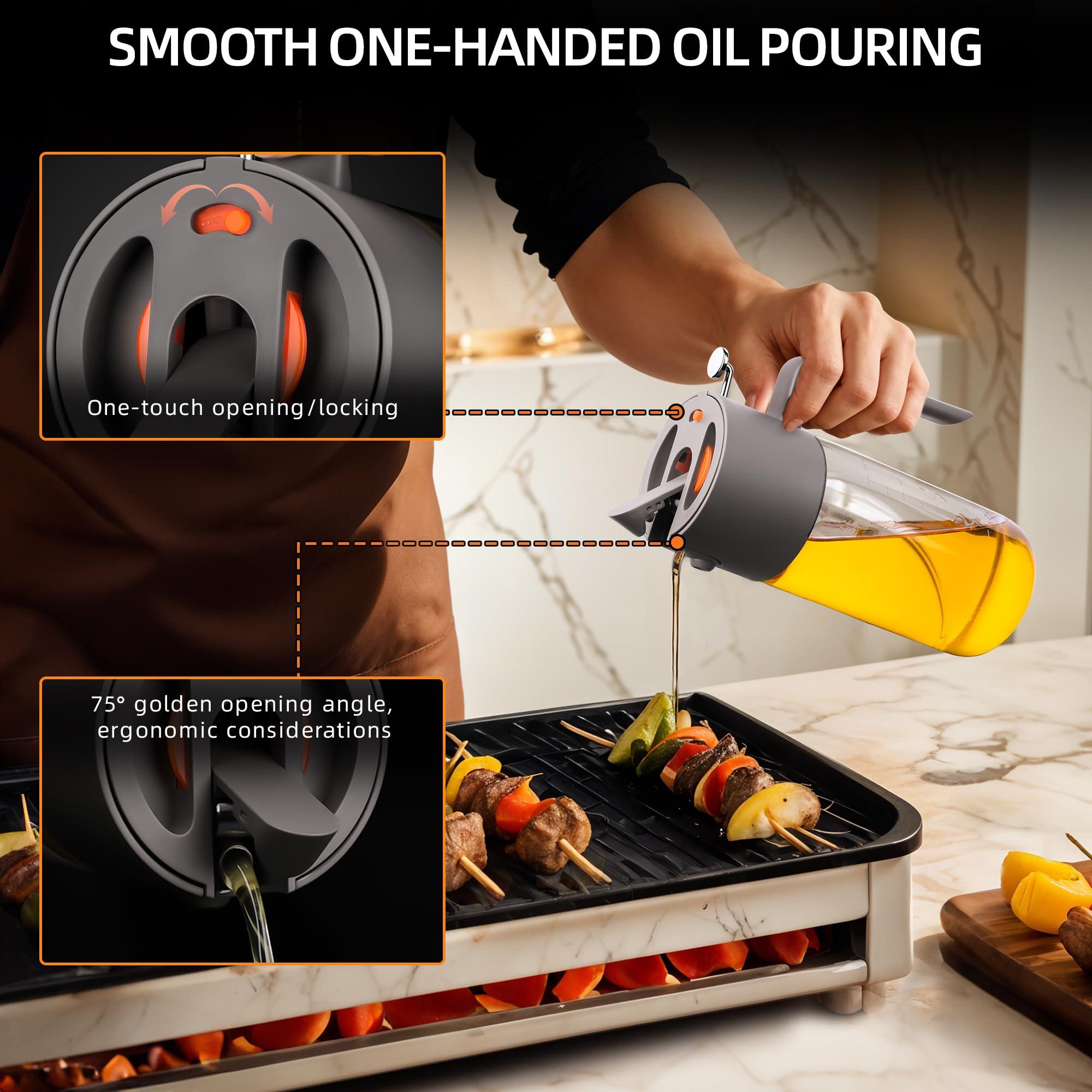 Costop Oil Sprayer for Cooking, 2025 Large Advanced Olive Oil Dispenser Bottle,500ml/17oz Glass Olive Oil Sprayer,2 in 1 Even Spray with Portion Control for Kitchen, Air Fryer, Salad, BBQ - Gray - Image 3