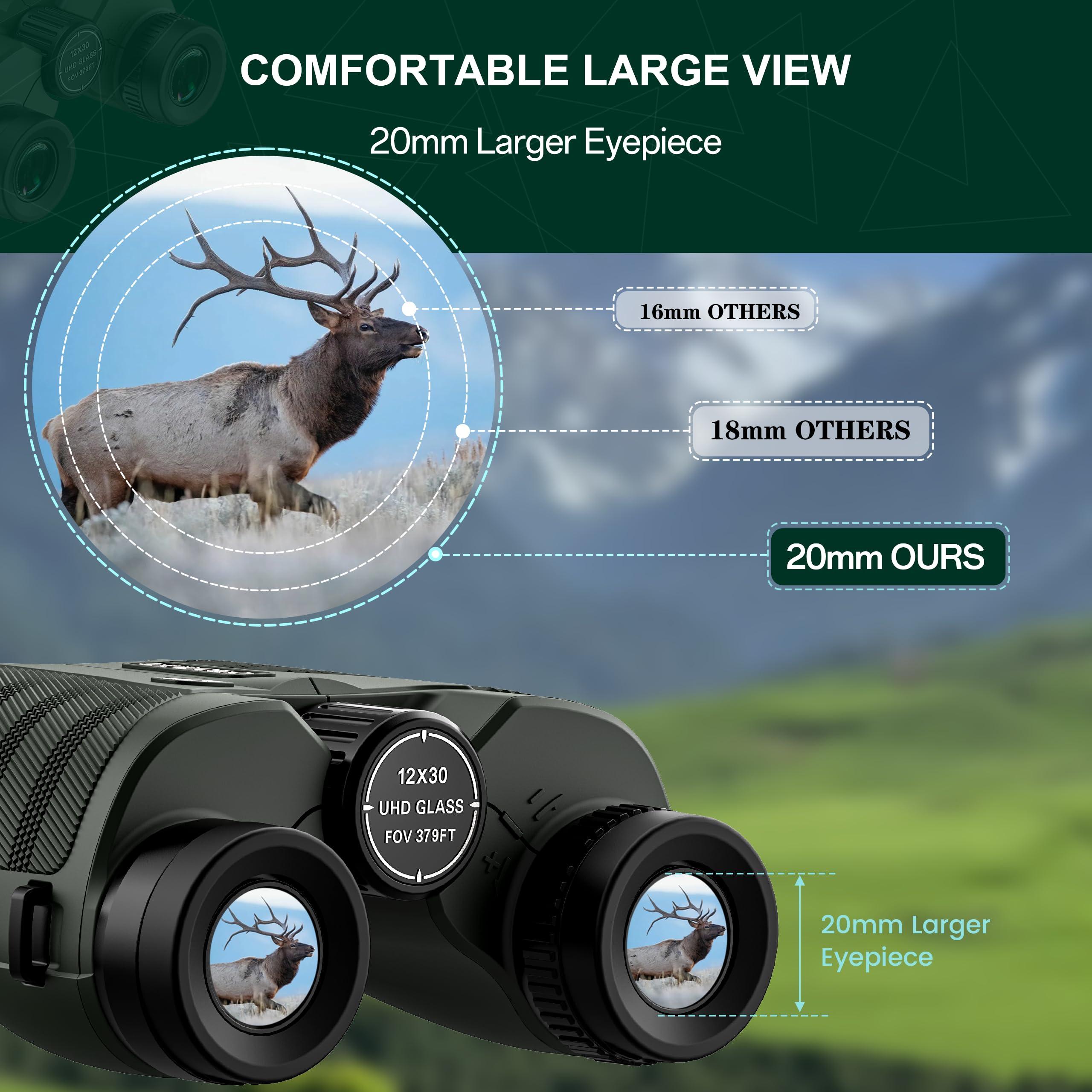 12x30 Compact HD Binoculars for Adults High Powered - Large View Binoculars with Clear Low Light Vision - Super Bright Lightweight & Waterproof Binocular for Bird Watching Travel Hunting - Image 7