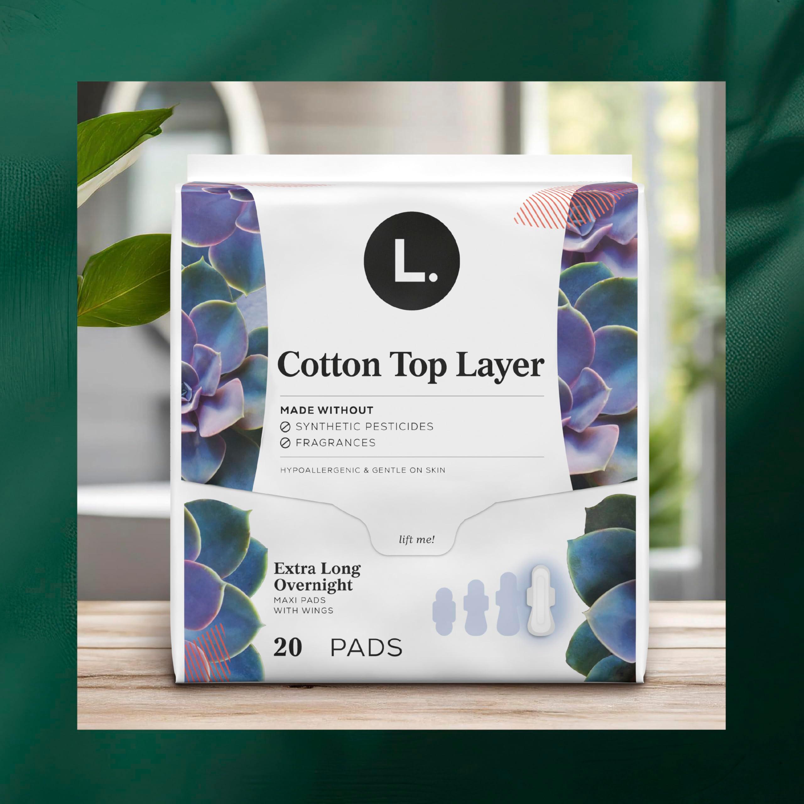 L. Extra Long Maxi Pads for Women, Overnight Absorbency, Organic Cotton Top Layer, Unscented Pads with Wings, 28 Count x 2 Packs (56 Count Total) (Packaging May Vary) - Image 7