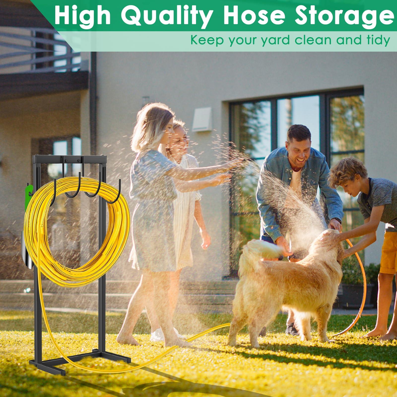 TomCare Garden Hose Holder Water Hose Holder with 4 Spikes Freestanding Garden Hose Storage Stand Sturdy Hose Hanger Heavy Duty 6 Hooks Hose Organizer for Outside, Black - Image 7