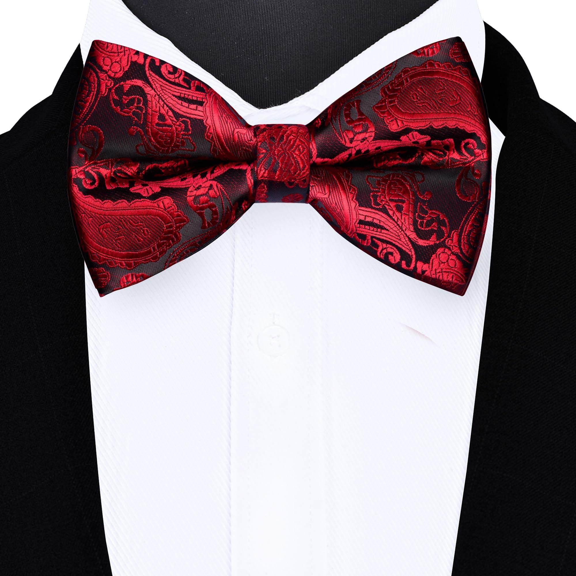 GUSLESON Mens Paisley Bow Tie Handkerchief Jacquard Woven Adjustable Pre-Tied Bowties Pocket Square Cufflinks Set - Image 2
