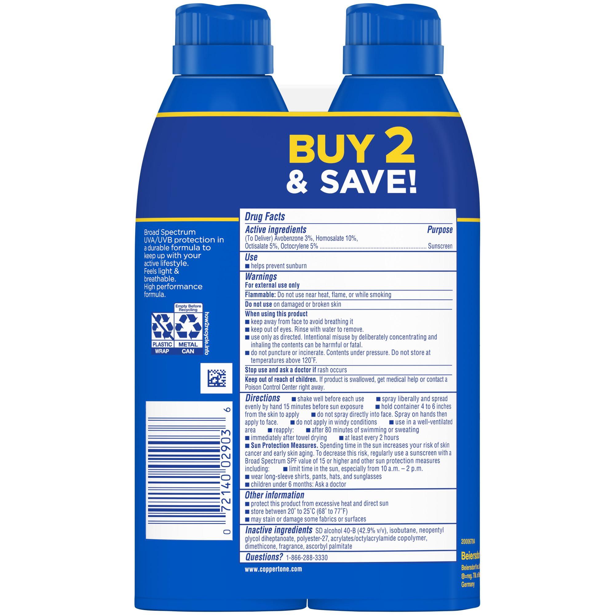 Coppertone Sport Sunscreen Spray SPF 50, Water Resistant Spray Sunscreen Pack, 5.5 Oz, Pack of 2 (Packaging May Vary) - Image 11