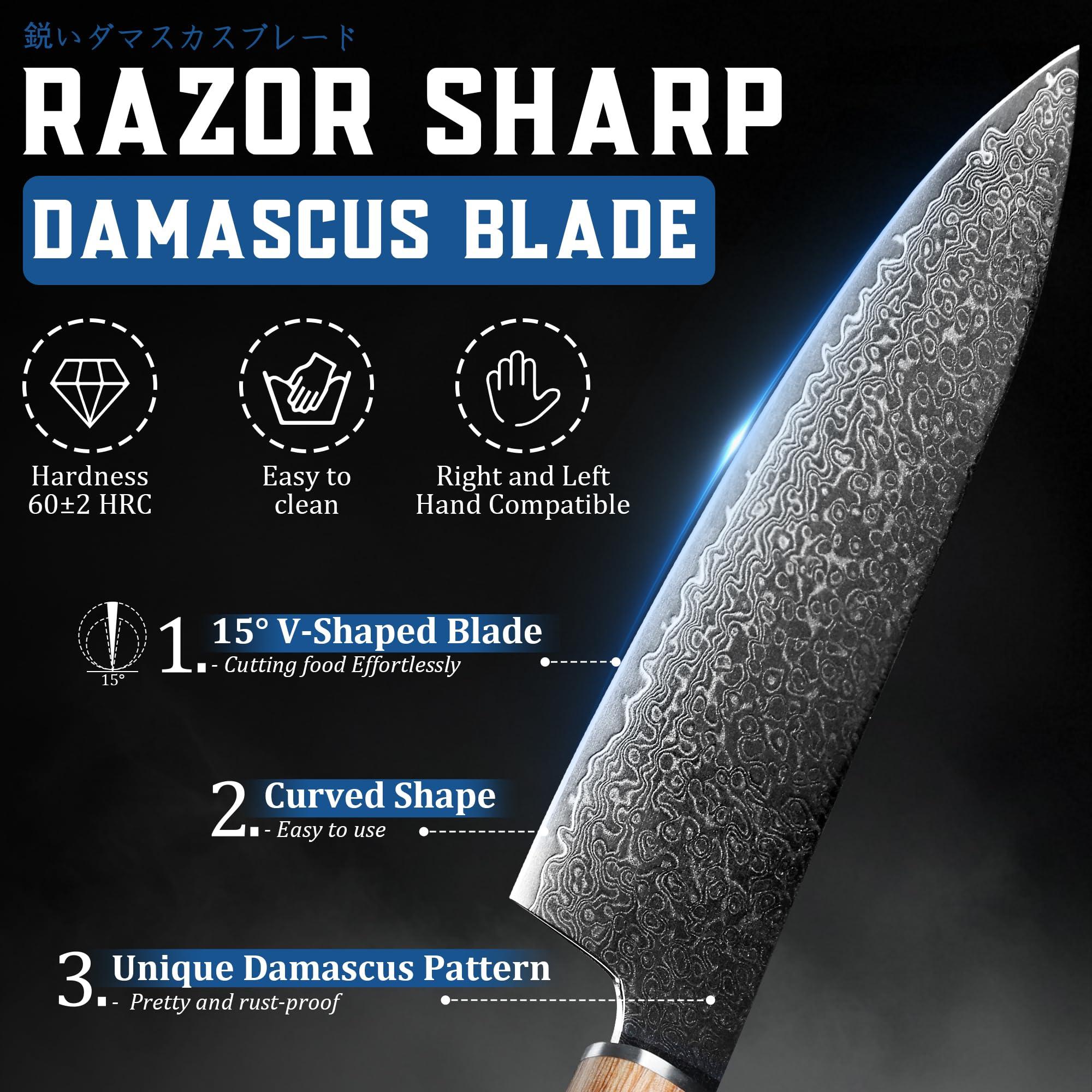 ROCOCO Damascus Chef Knife Set - Japanese Nakiri Utility Paring Knives Sharp Gyuto Meat Cleaver for Home Kitchen Gift Idea - Image 4