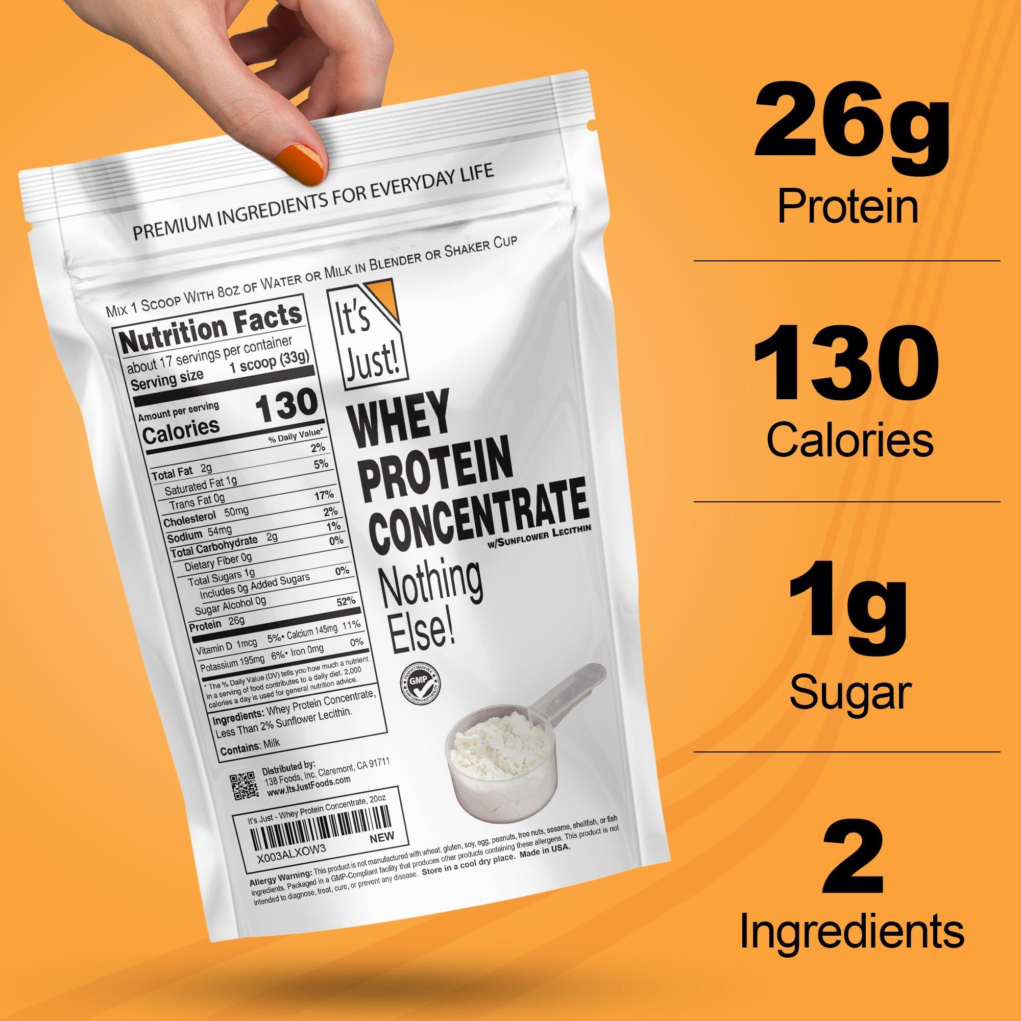 It's Just! - 100% Whey Protein Concentrate, Made in USA, RBST/rBGH Hormone Free, Premium WPC-80, No Added Flavors or Artificial Sweeteners (1.25 Pound, Unflavored) - Image 3