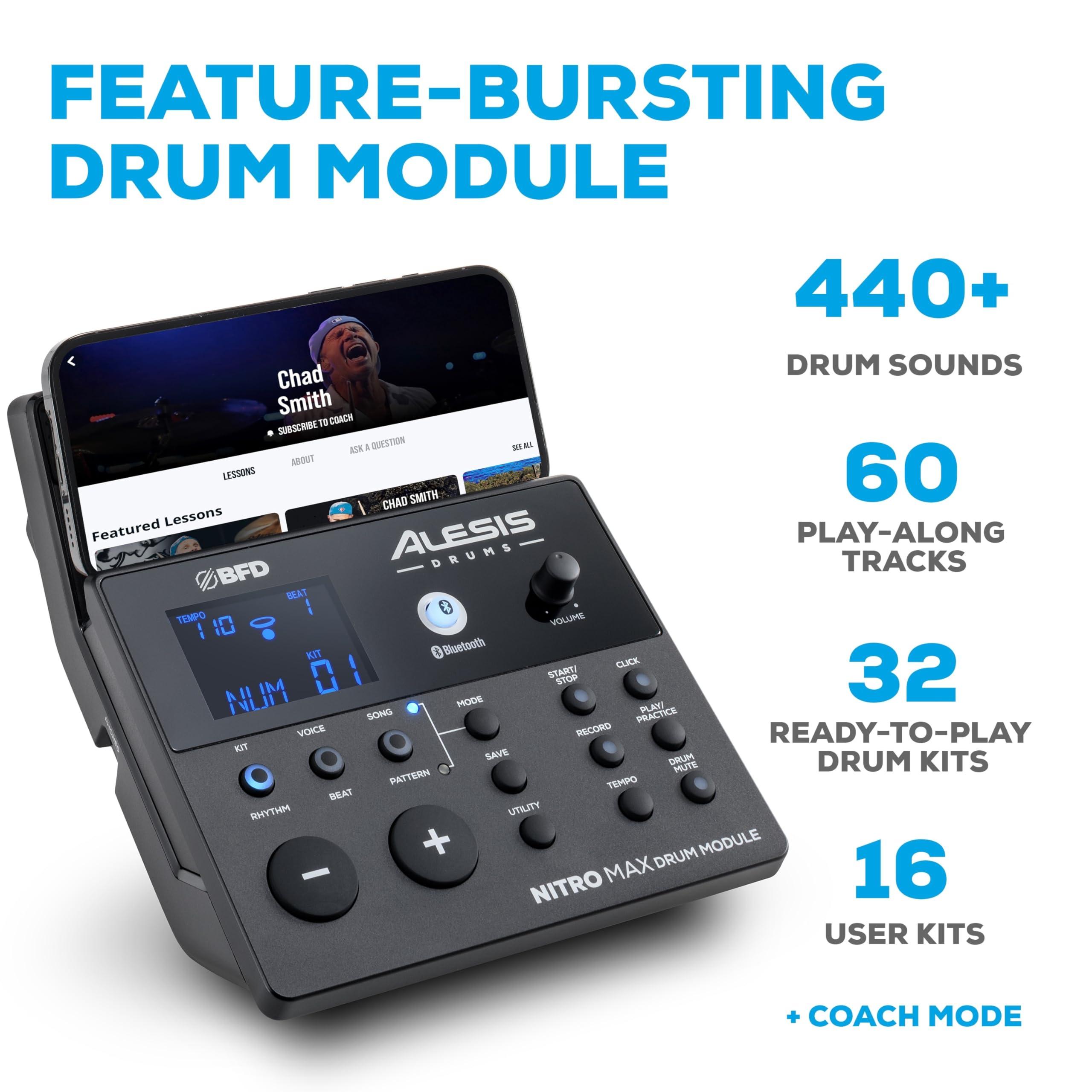 Alesis Nitro Max Kit Electric Drum Set with Quiet Mesh Pads, 10" Dual Zone Snare, Bluetooth, 440+ Authentic Sounds, Drumeo, USB MIDI, Kick Pedal - Image 3