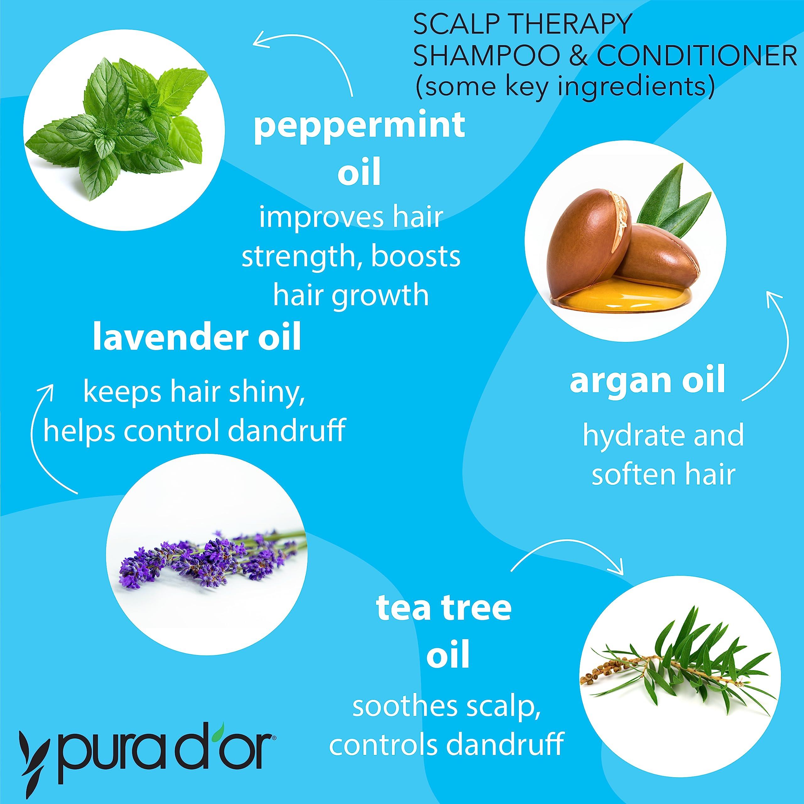 PURA D'OR Scalp Therapy Shampoo & Conditioner Set (16oz x 2) Dry, Itchy Scalp-Hydrates & Nourishes Hair w/Tea Tree, Peppermint, Argan Oil & Biotin, All Hair Type, Men Women (Packaging Varies) - Image 2