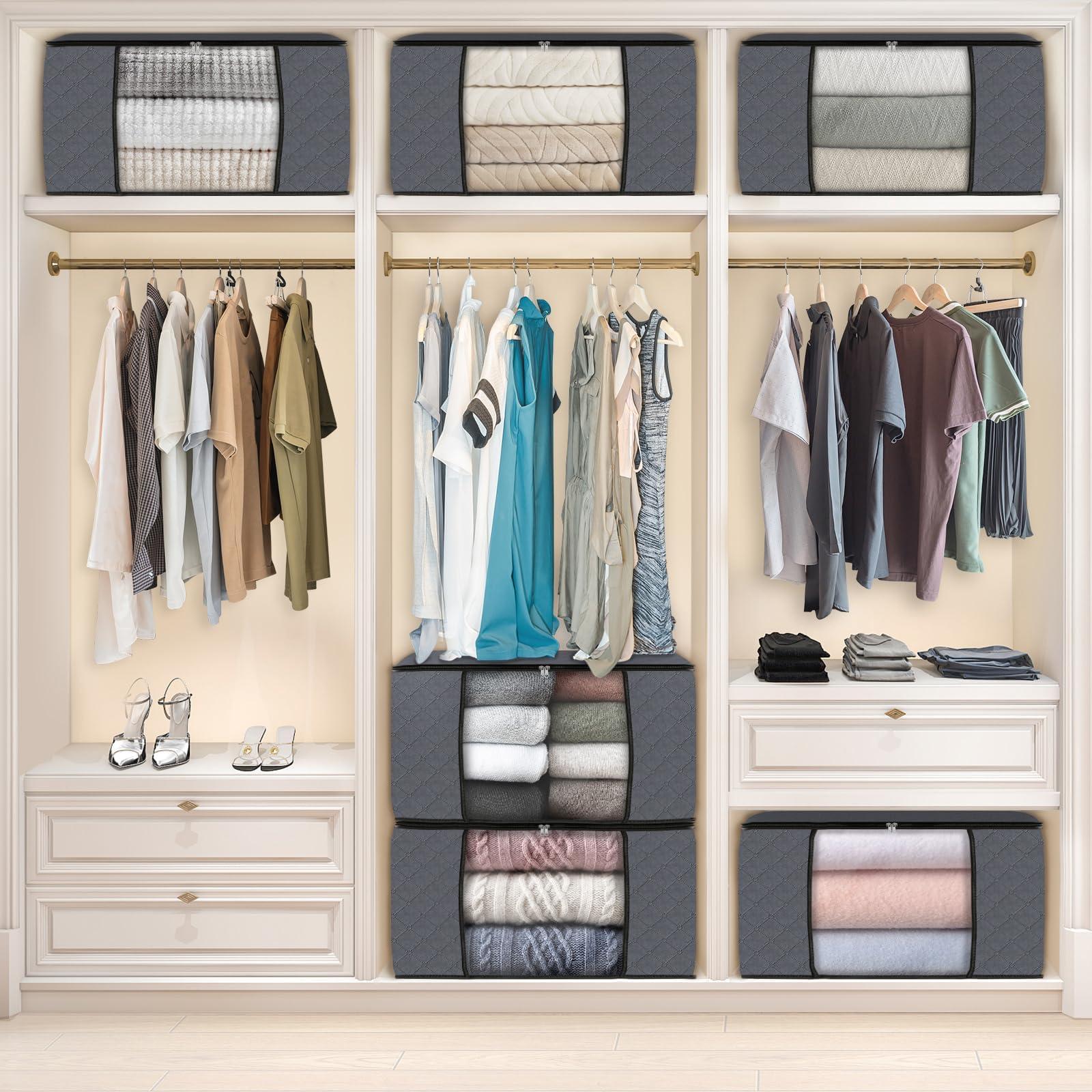 Fab totes 6 Pack Clothes Storage, Foldable Thick Fabric Blanket Storage Bags, Containers for Organizing Bedroom, Closet, Clothing, Comforter,Closet Organization with Handle,Grey - Image 6