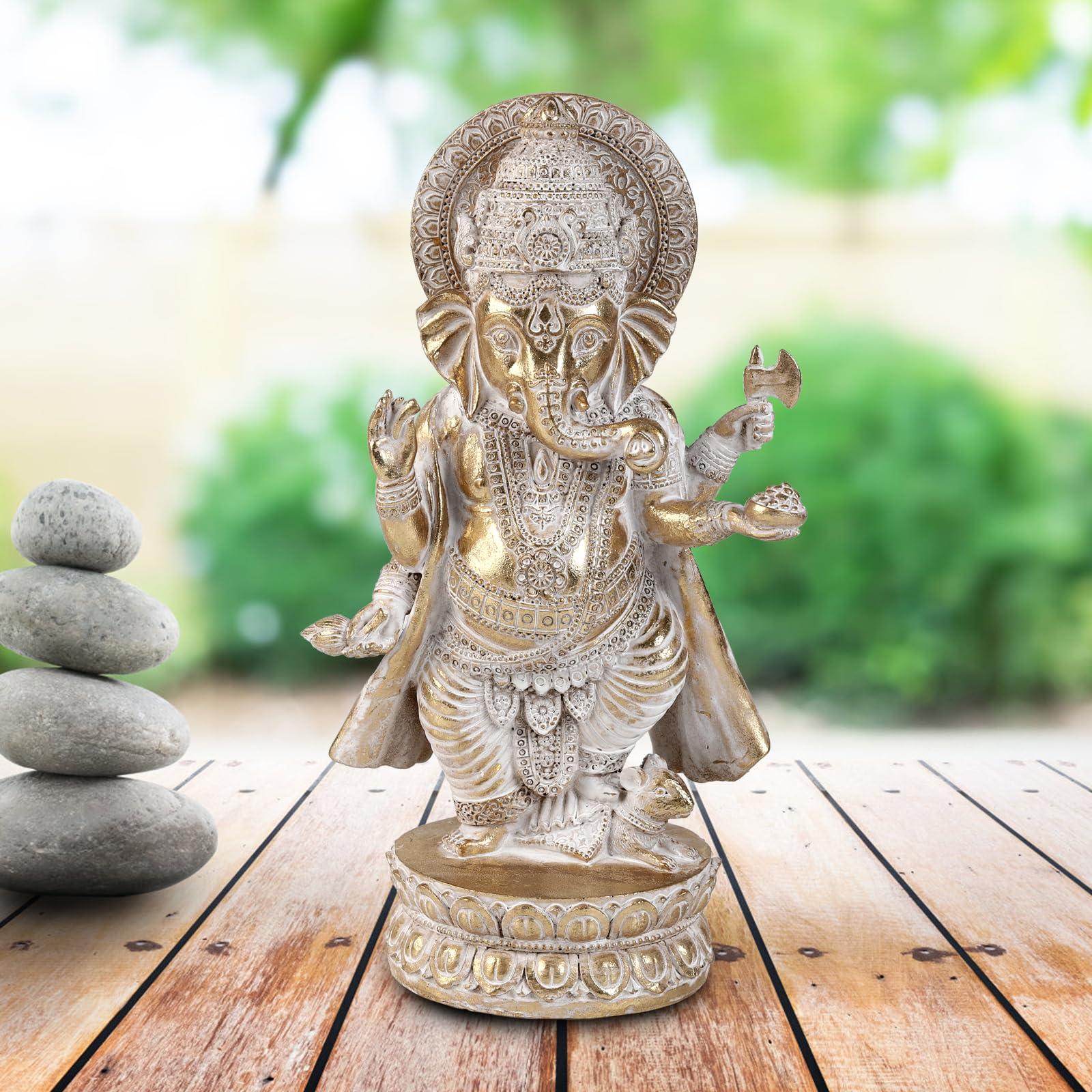 Gold Lord Ganesha Statues- Hindu Elephant God Statue Resin Sculpture Indian Ganesh Buddha Figurine Handmade Gift Decoration Ornaments for Home, Garden, Car - Image 5