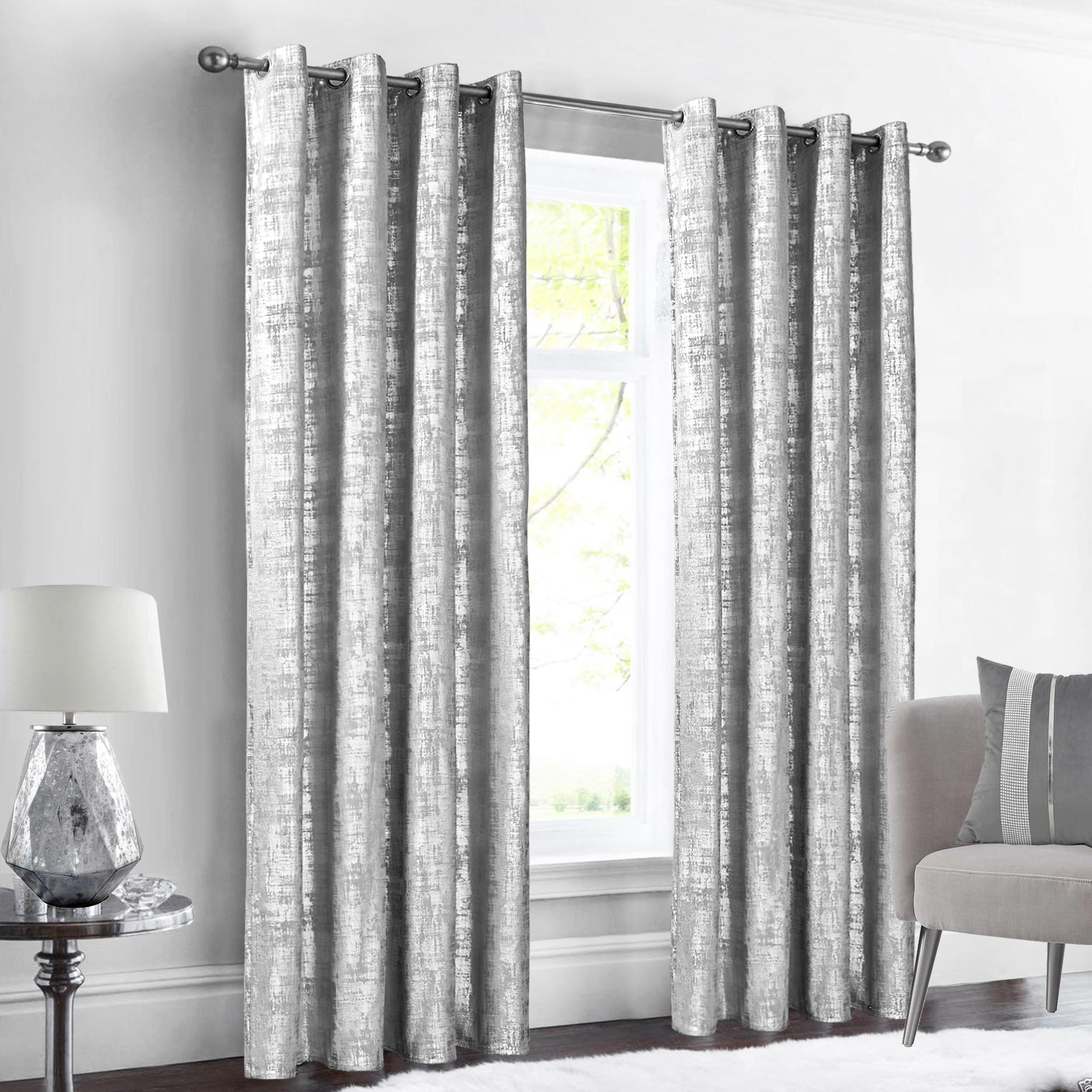 Light Silver Gray Velvet Curtains 96 Inches Long for Living Room 2 Panel Set Shimmer Glitter Shiny Abstract Textured High End Chic Luxurious Fancy Decorative Curtain for Bedroom 52x96 Inch Length
