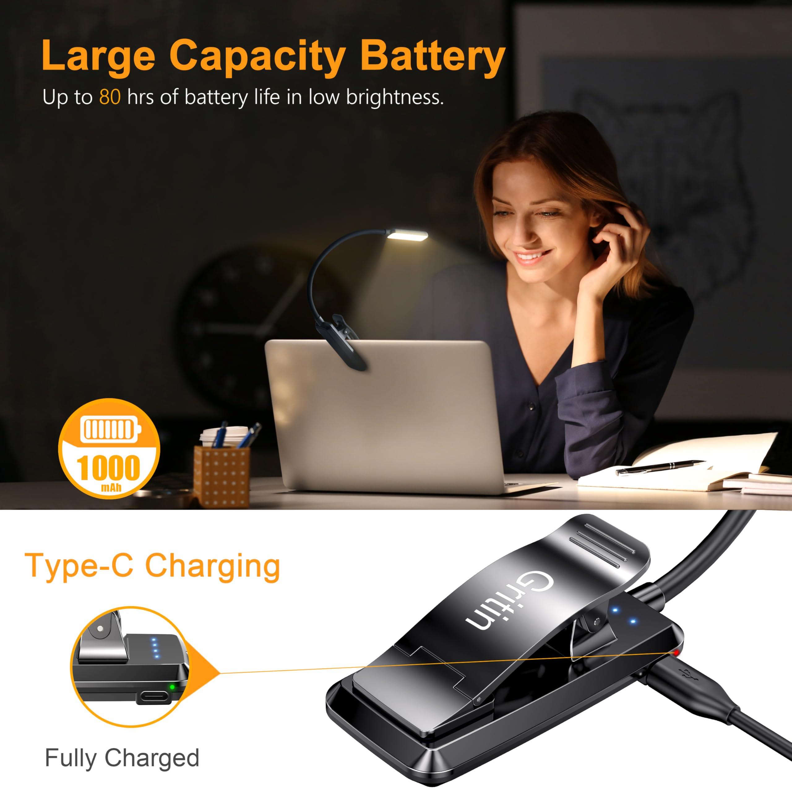 Gritin 9 LED Rechargeable Book Light for Reading in Bed - Eye Caring 3 Color Temperatures,Stepless Dimming Brightness,80 Hrs Runtime Small Lightweight Clip On Book Reading Light for Studying - Image 4
