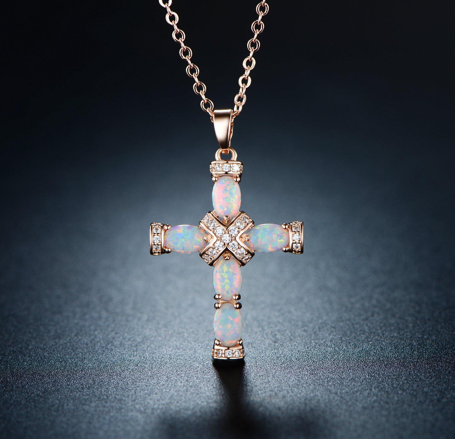 Barzel 18K Gold Plated Created Opal Cross with Chain, 18 Inches with 2 Inches Extension - Image 4