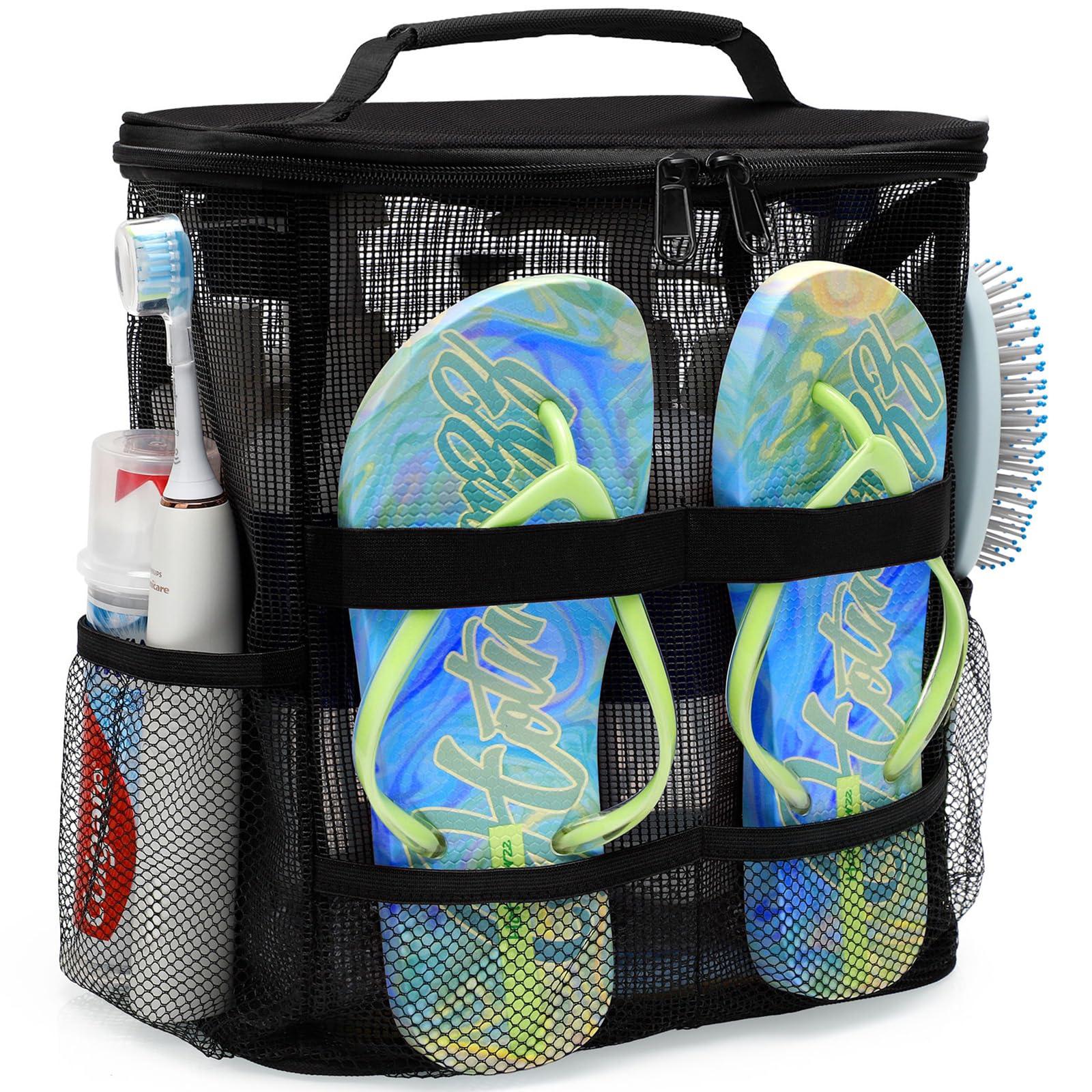 Dorm Room Essentials for Guys Girls Boys, Quick Dry Mesh Shower Caddy Portable, Large Capacity Shower Bag with Hanging Hook, Bathroom, Gym, Swimming, Travel, Beach, Camping, College Student Essentials