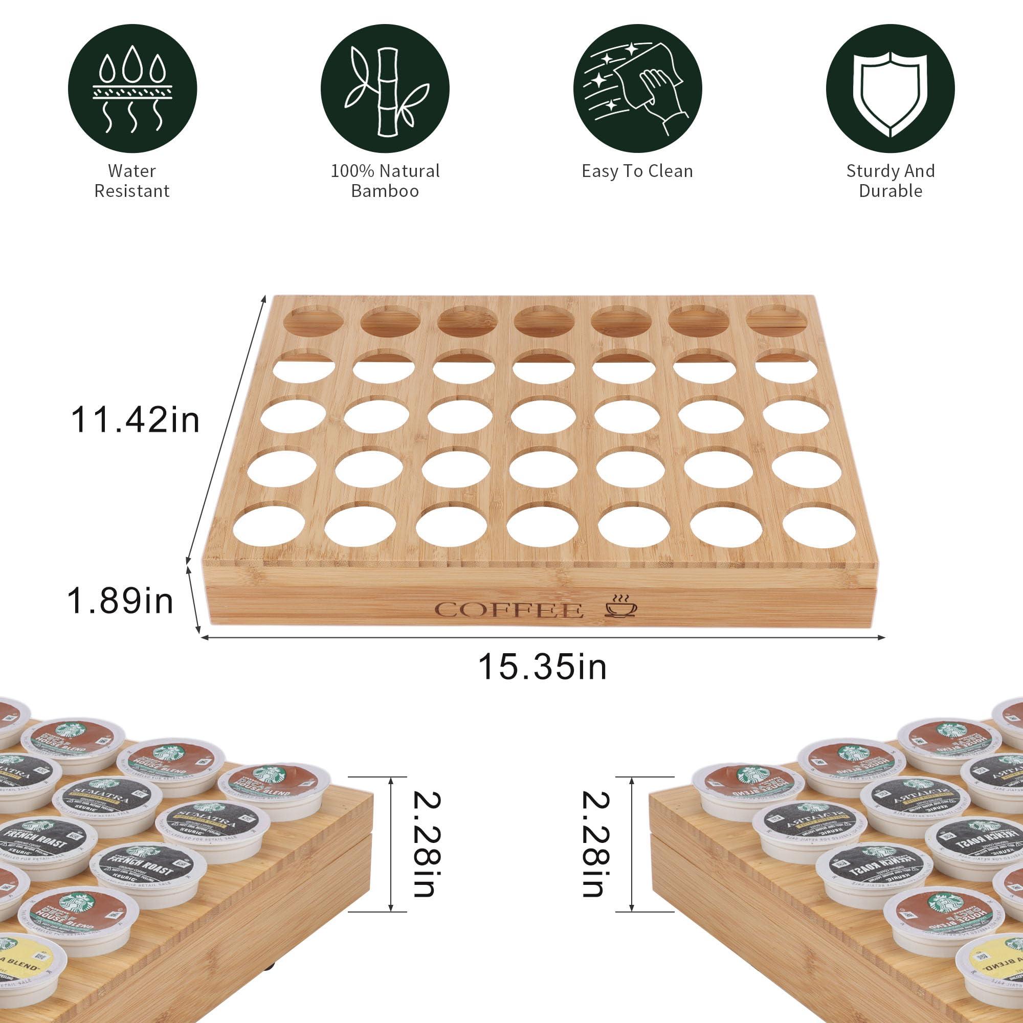 MinBoo BamBoo k cup holder Drawer or Countertop k cup Organizer Coffee Pod Holder Hold 35 Coffee Pod Storage Kcup coffee pods holder for coffee station Office and Kitchen k cup storage - Image 2