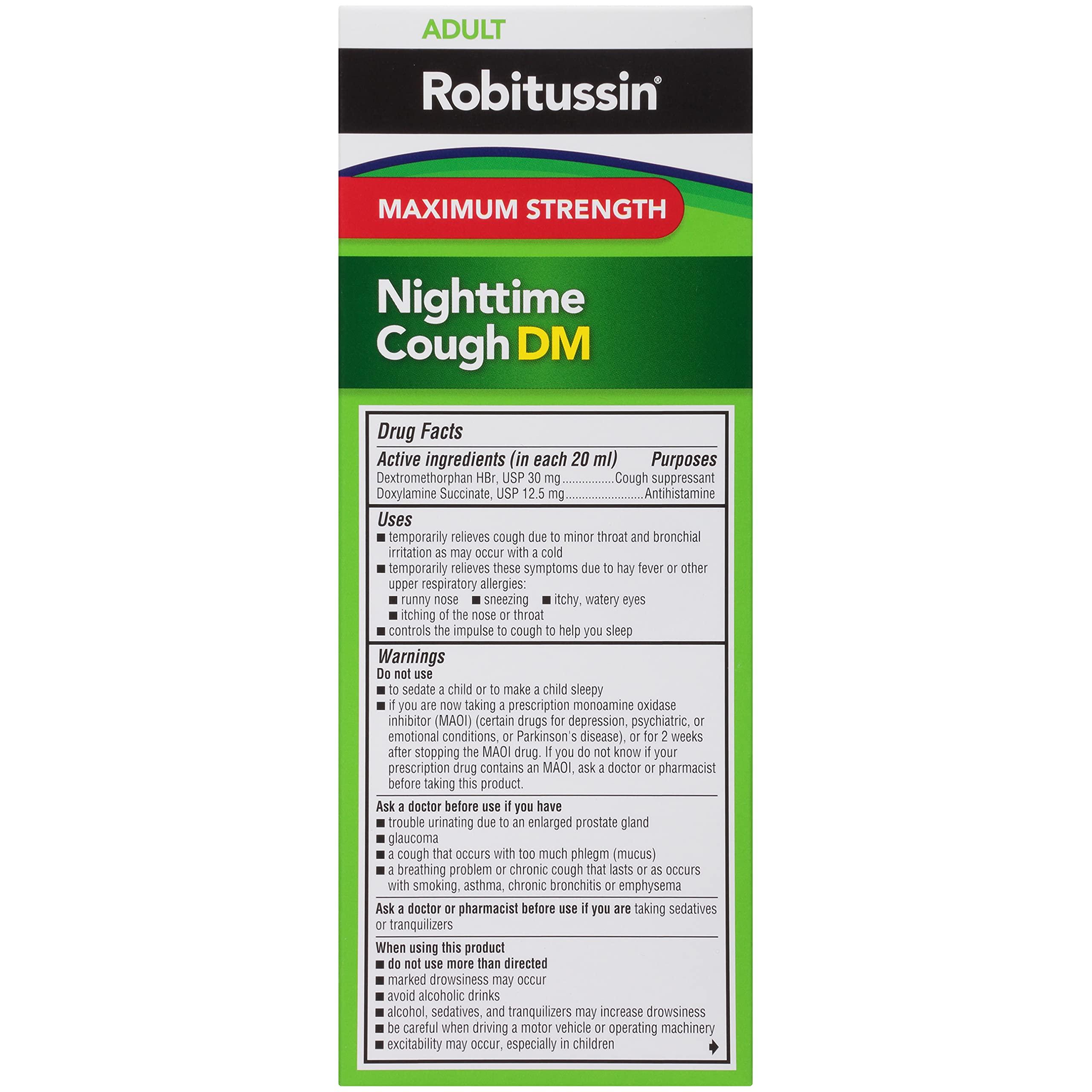 Robitussin Maximum Strength Nighttime Cough DM Max, Adult Formula, Berry Flavor - 8 Fl Oz Bottle - Image 10