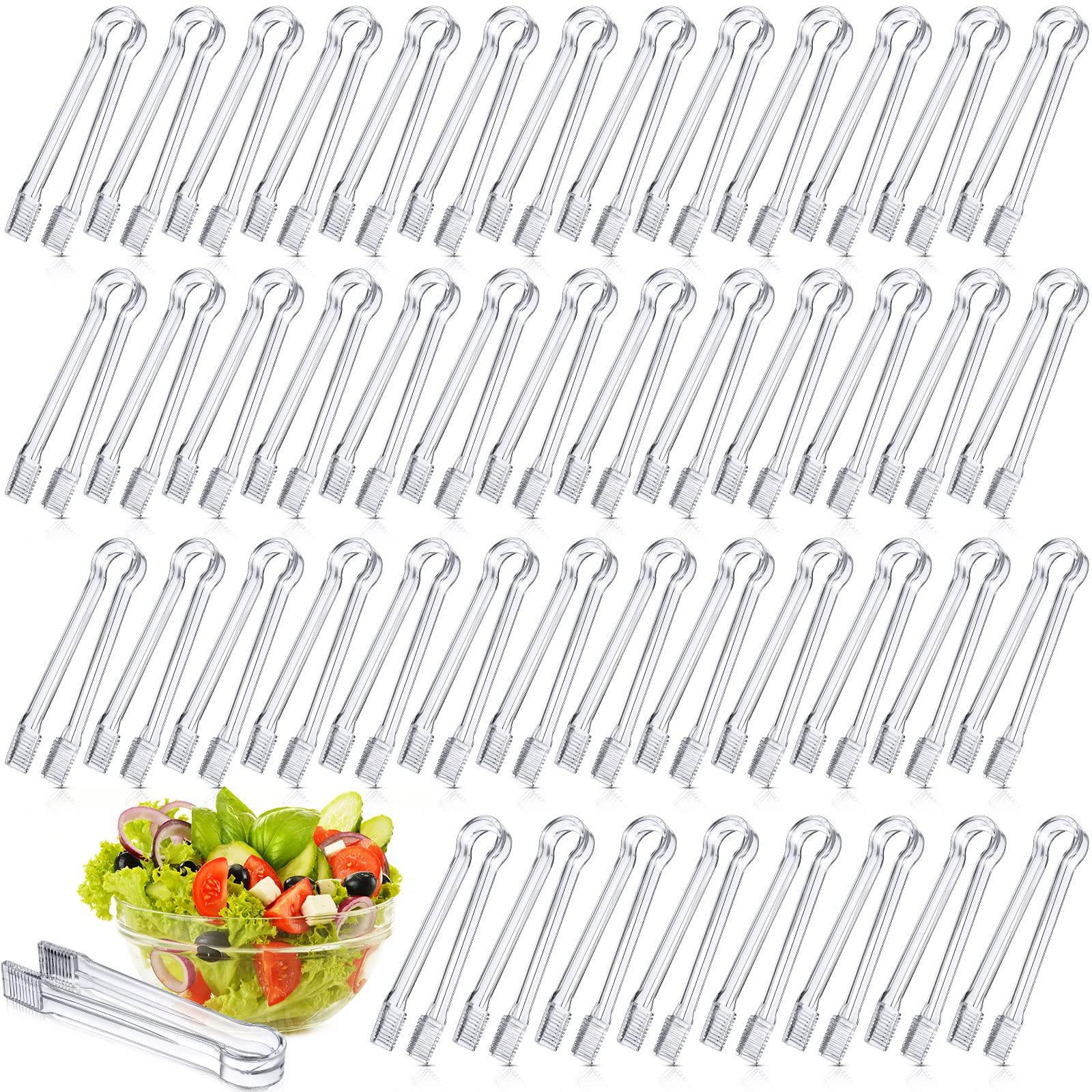 Nuogo 48 Pcs Plastic Buffet Serving Tongs Clear Kitchen Tongs 6.3 Inch Mini Serving Utensils for Food Ice Salad Buffet Barbecue Cookies Tea Coffee Appetizers Party Supplies