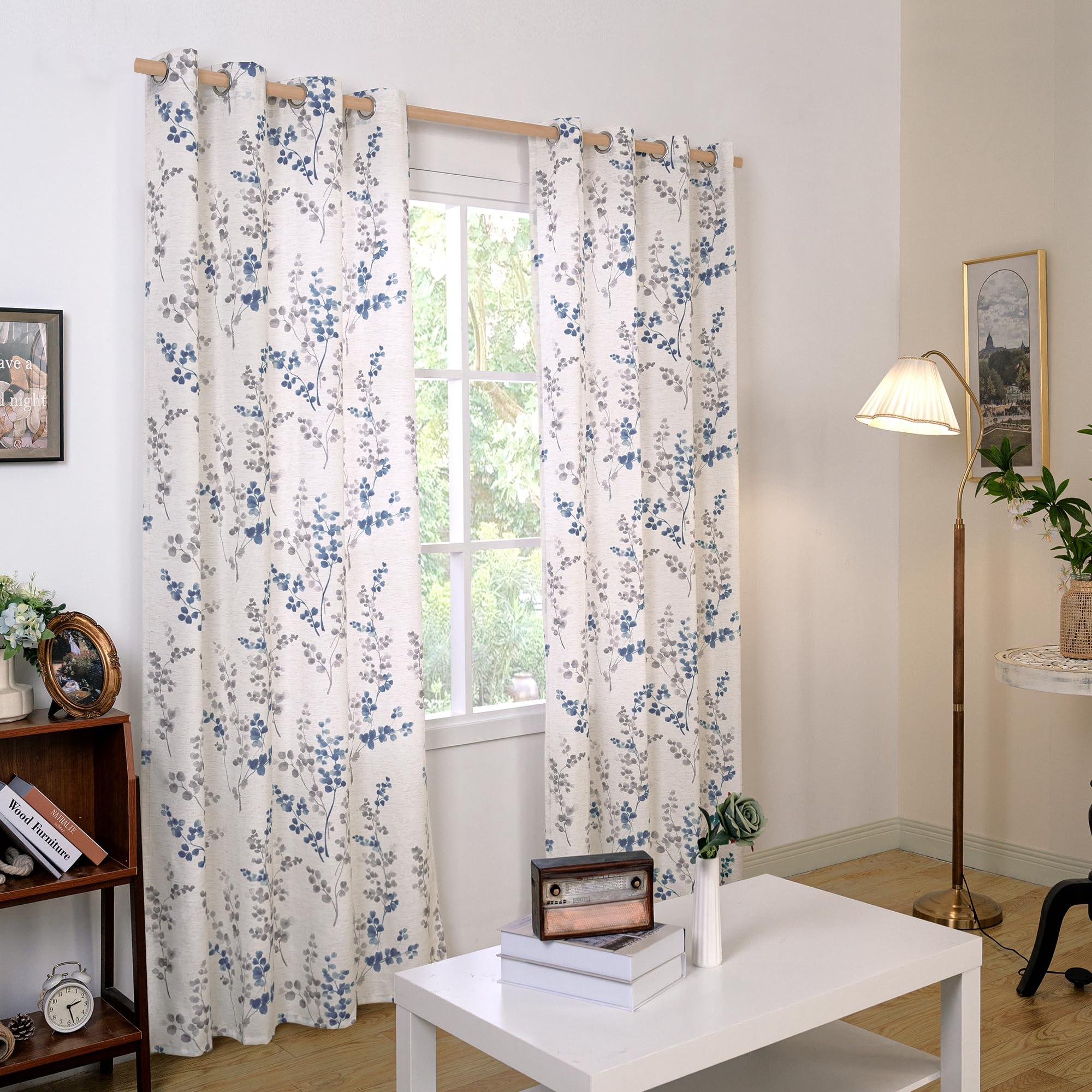 BGment Linen Curtains for Living Room 84 Inch Length 2 Panels Set Floral Leaf Patterns, Light Filtering Privacy Window Curtains for Bedroom Boho Farmhouse Vintage, Each 52 Inch Wide, Navy - Image 3