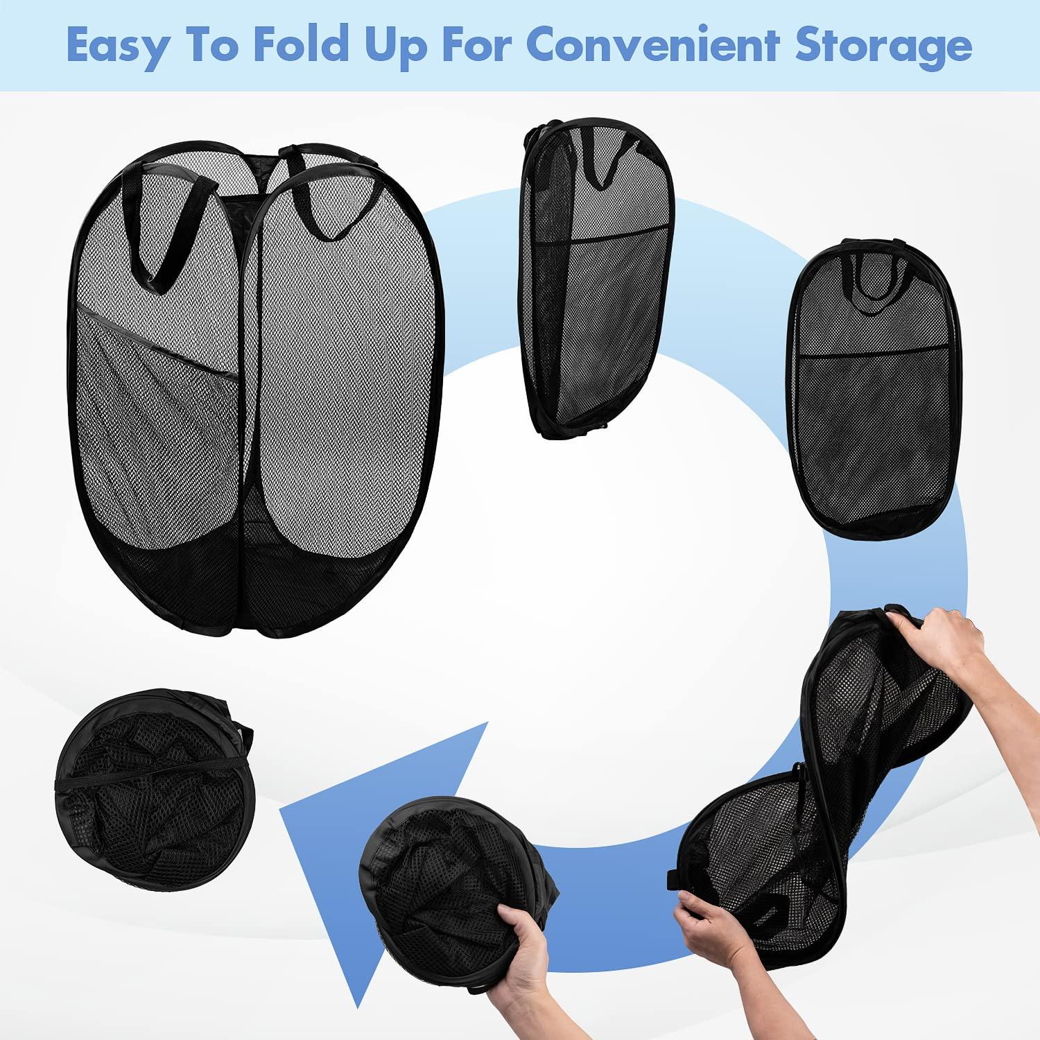 DUCOO Pop Up Hamper, 1 PCS Mesh Pop Up Laundry Hamper, Foldable Mesh Laundry Basket with Space-Saving Design for Home, Dorm, Travel & Storage - Black - Image 5