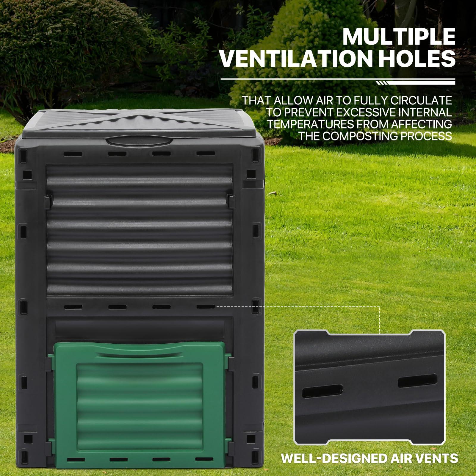 MoNiBloom 80 Gallon Large Compost Bin, BPA Free Outdoor Composting Tumblers for Garden Patio, All-Season Fast Working Rotating Chamber Composters for Garden Patio w/Sliding Door - Image 8