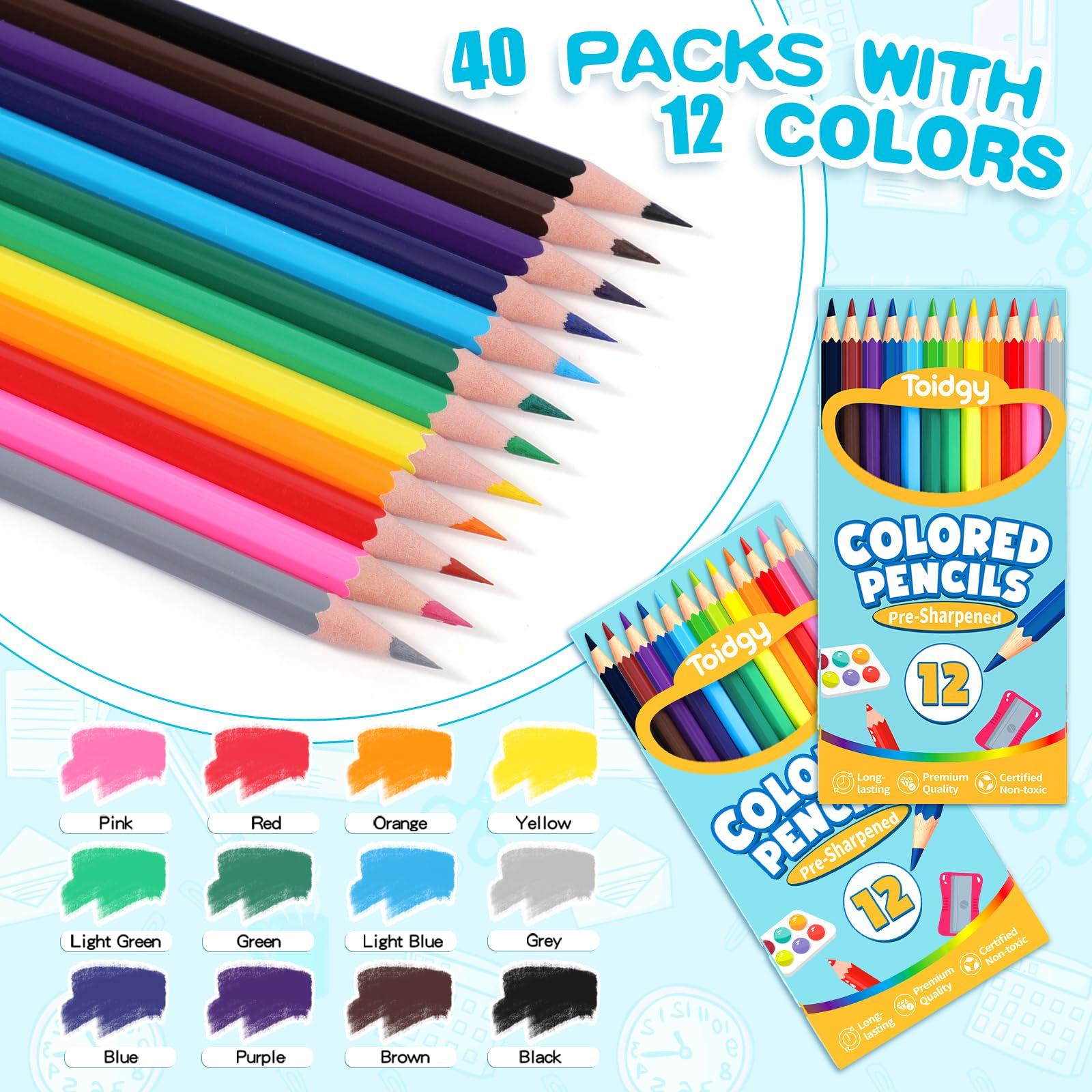 480 Count Colored Pencils Bulk, 40 Packs Colored Pencils for Kids 12 Colors, Pre-sharpened Coloring Pencils for Adults, Bulk School Supplies for Teachers, Back to School Supplies, Classroom Prizes - Image 3