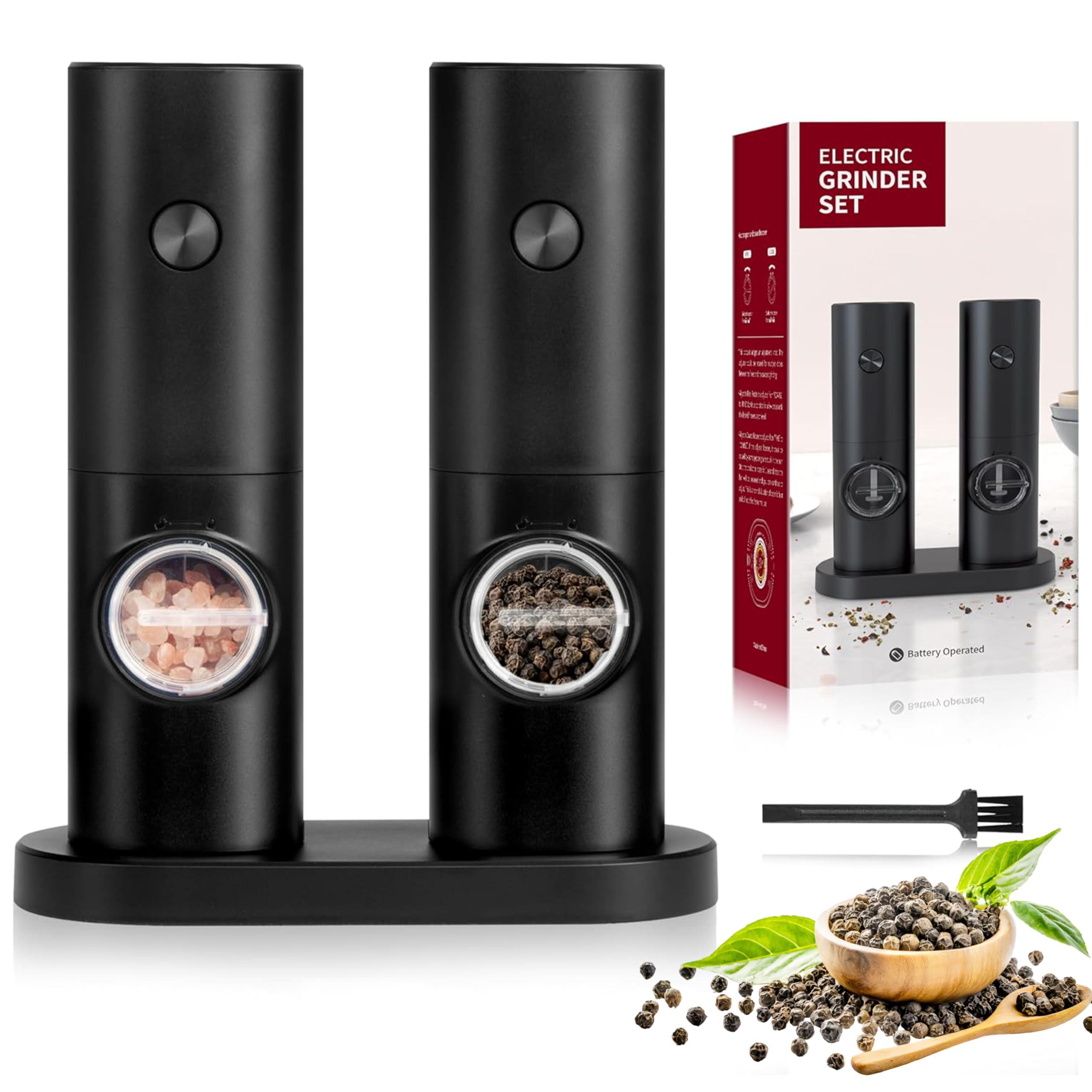 Simple Deluxe Electric Salt and Pepper Grinder Set, One Hand Adjustable Coarseness, Battery Powered, Seasoning Tools for Kitchen, Dining or Gifts, Black