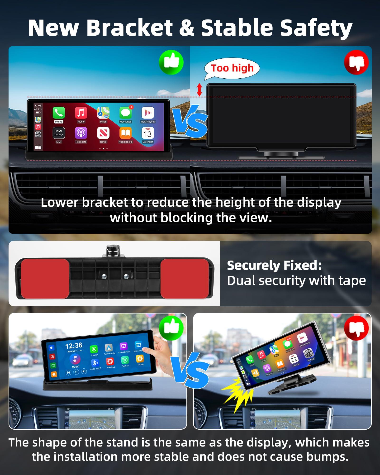 【350° Rotatable Lens】10.26''Wireless Apple CarPlay Screen for Car & 4K Dash Cam Portable Android Auto Car Stereo, Car Audio Receivers 1080P Backup Camera, Bluetooth/GPS Navigation/AirPlay/Googel/Siri - Image 3