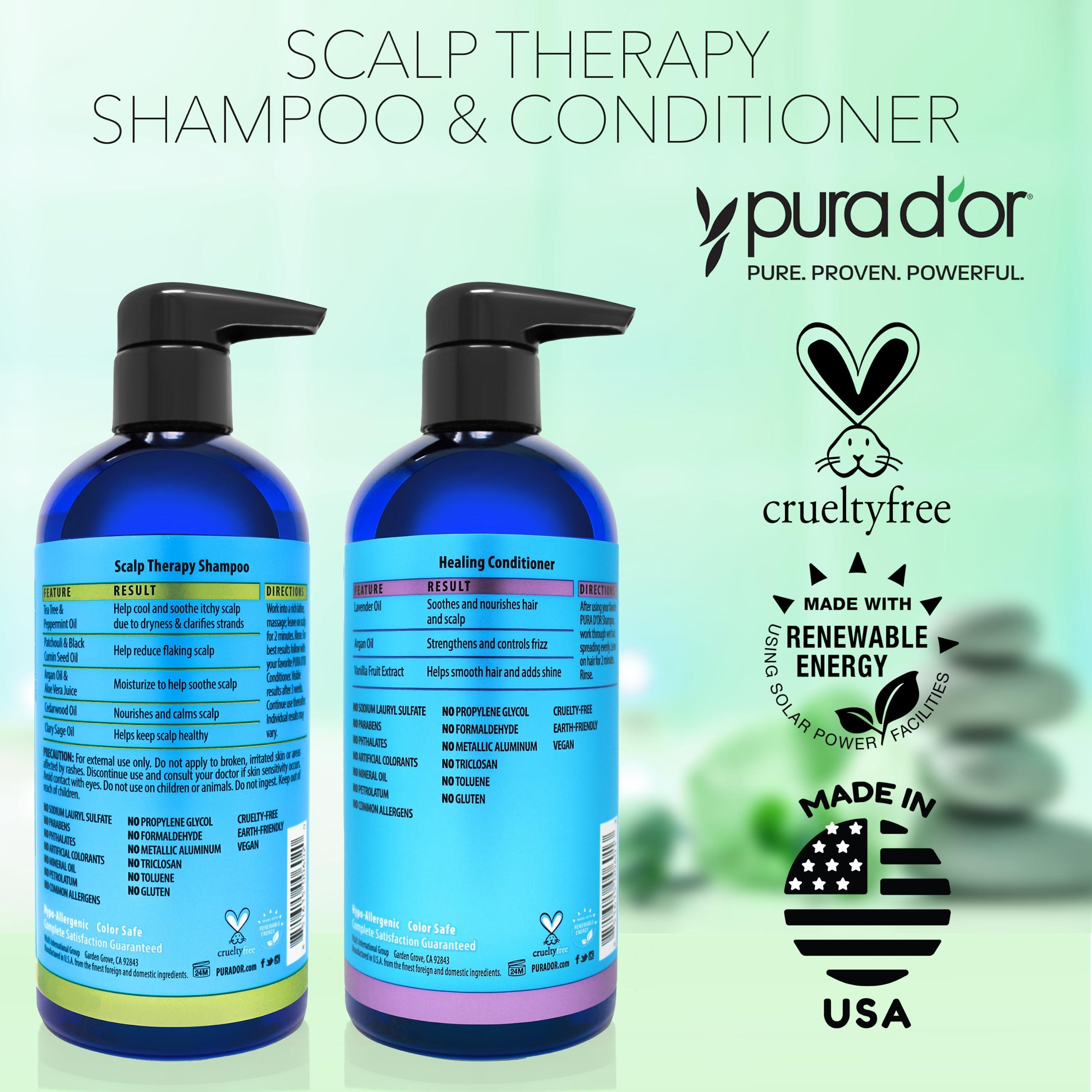 PURA D'OR Scalp Therapy Shampoo & Conditioner Set (16oz x 2) Dry, Itchy Scalp-Hydrates & Nourishes Hair w/Tea Tree, Peppermint, Argan Oil & Biotin, All Hair Type, Men Women (Packaging Varies) - Image 6
