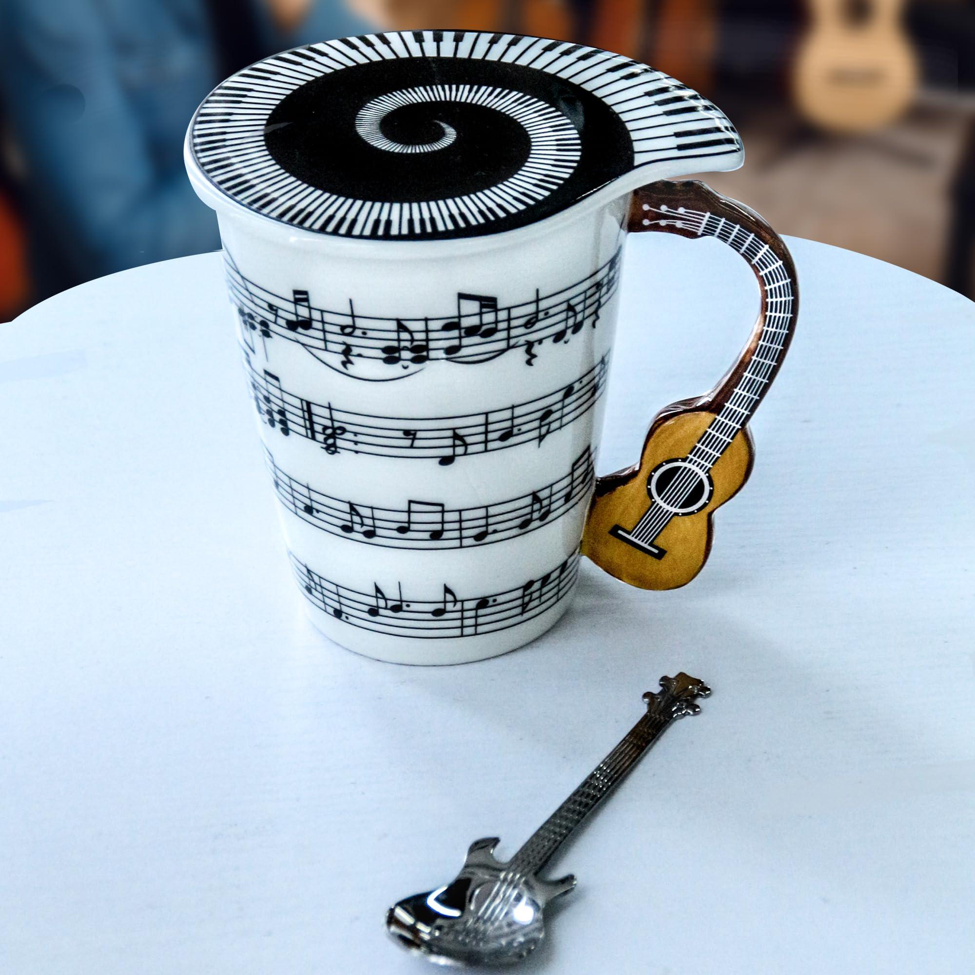 Guitar Novelty Mug Unique Musical Gift Coffee Cup with Cool Music Themed Lid & Guitar Handle Design & Guitar Spoon, Great Gifts for Music Teachers,&guitarLoversfor Holidays,Fathers Day,Men,Woman - Image 4