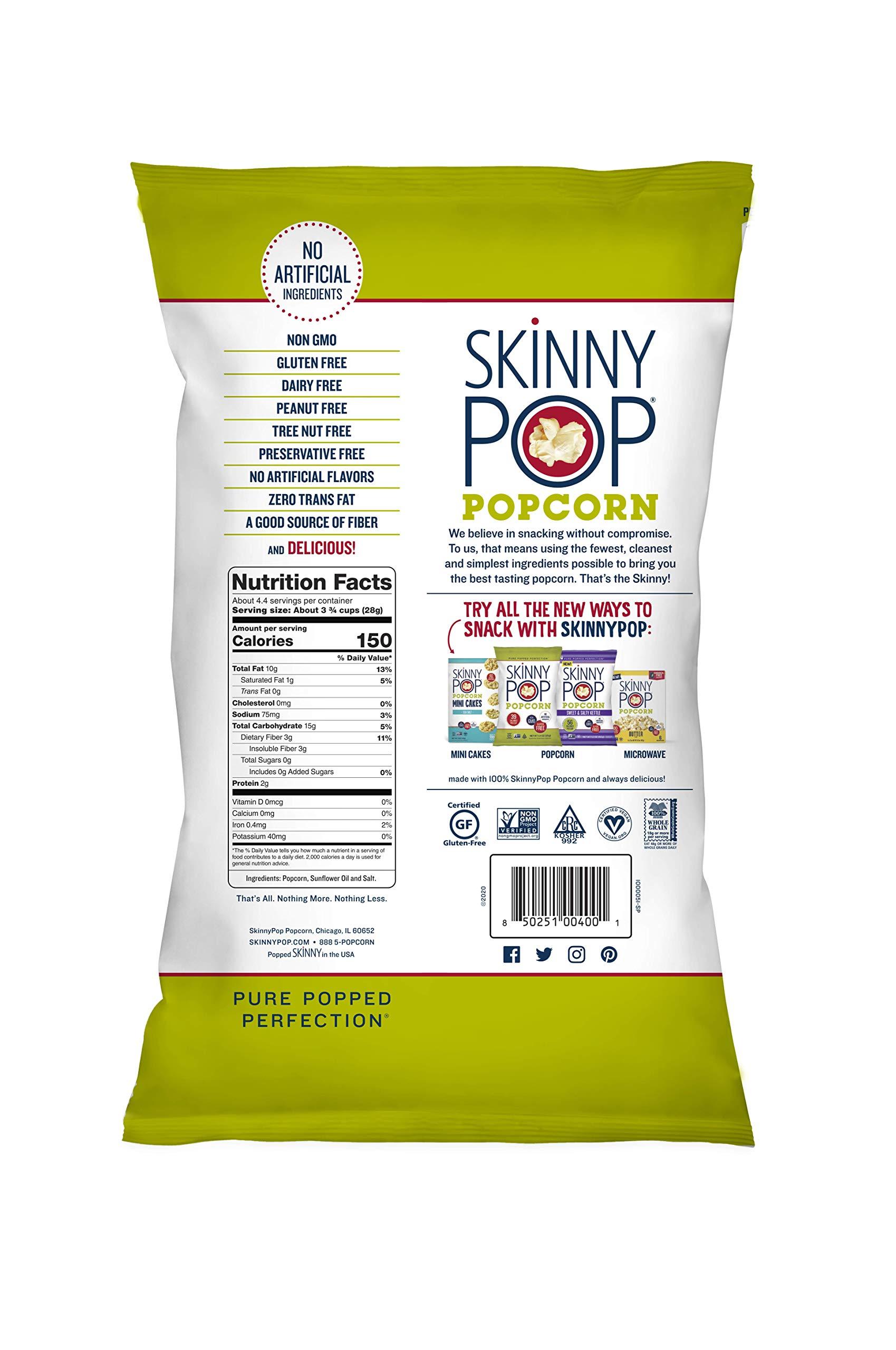SkinnyPop Original Popcorn, 4.4oz Grocery Size Bags, Skinny Pop, Healthy Popcorn Snacks, Gluten Free (Pack of 4) - Image 2