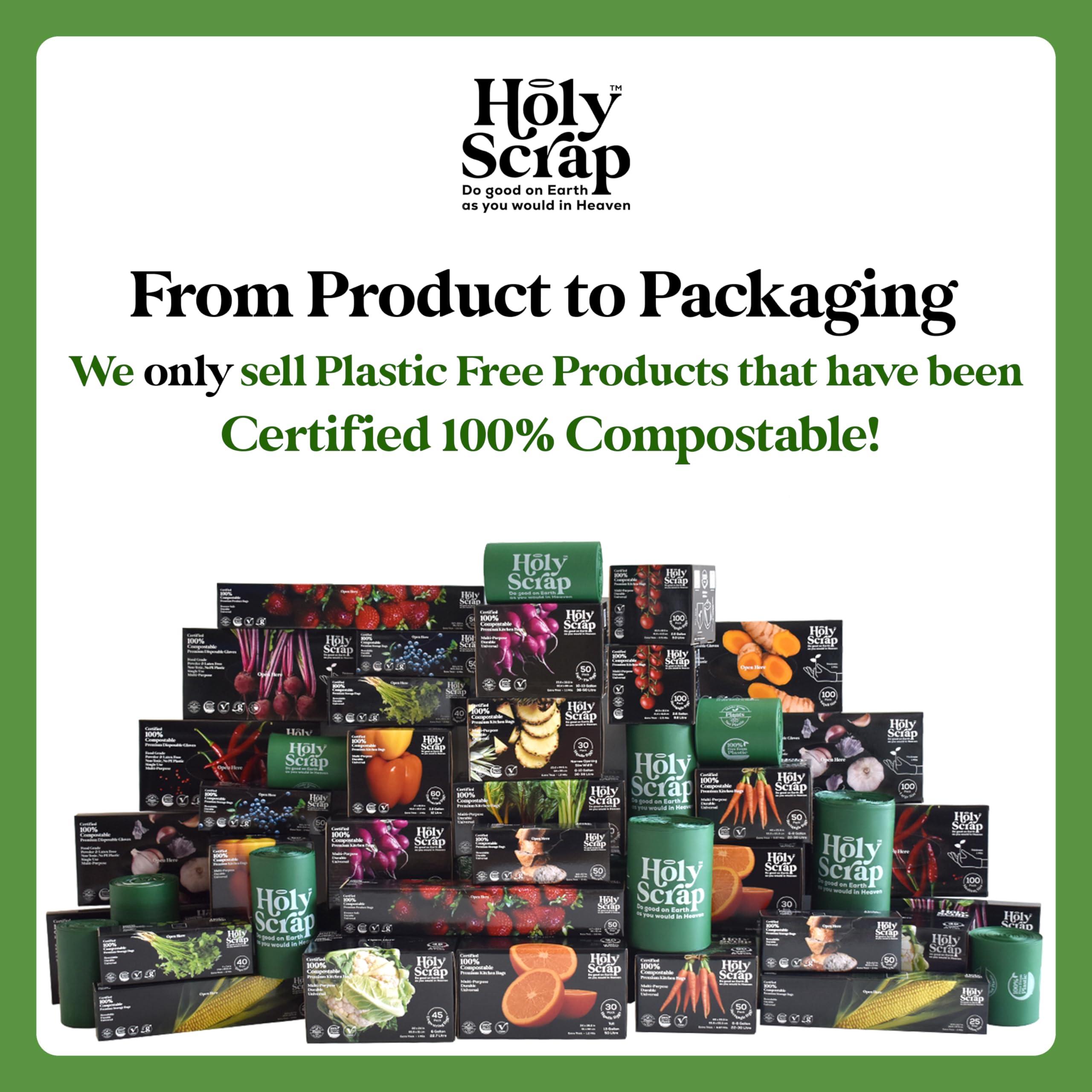 HOLY SCRAP! Medium Compostable Drawstring Trash Bags - 6-8 Gallon, 45 Pack | Plastic-Free Kitchen & Bathroom Garbage Bags with Drawstring Handles | Thick Bin Bag Liners for Green & Food Waste - Image 5