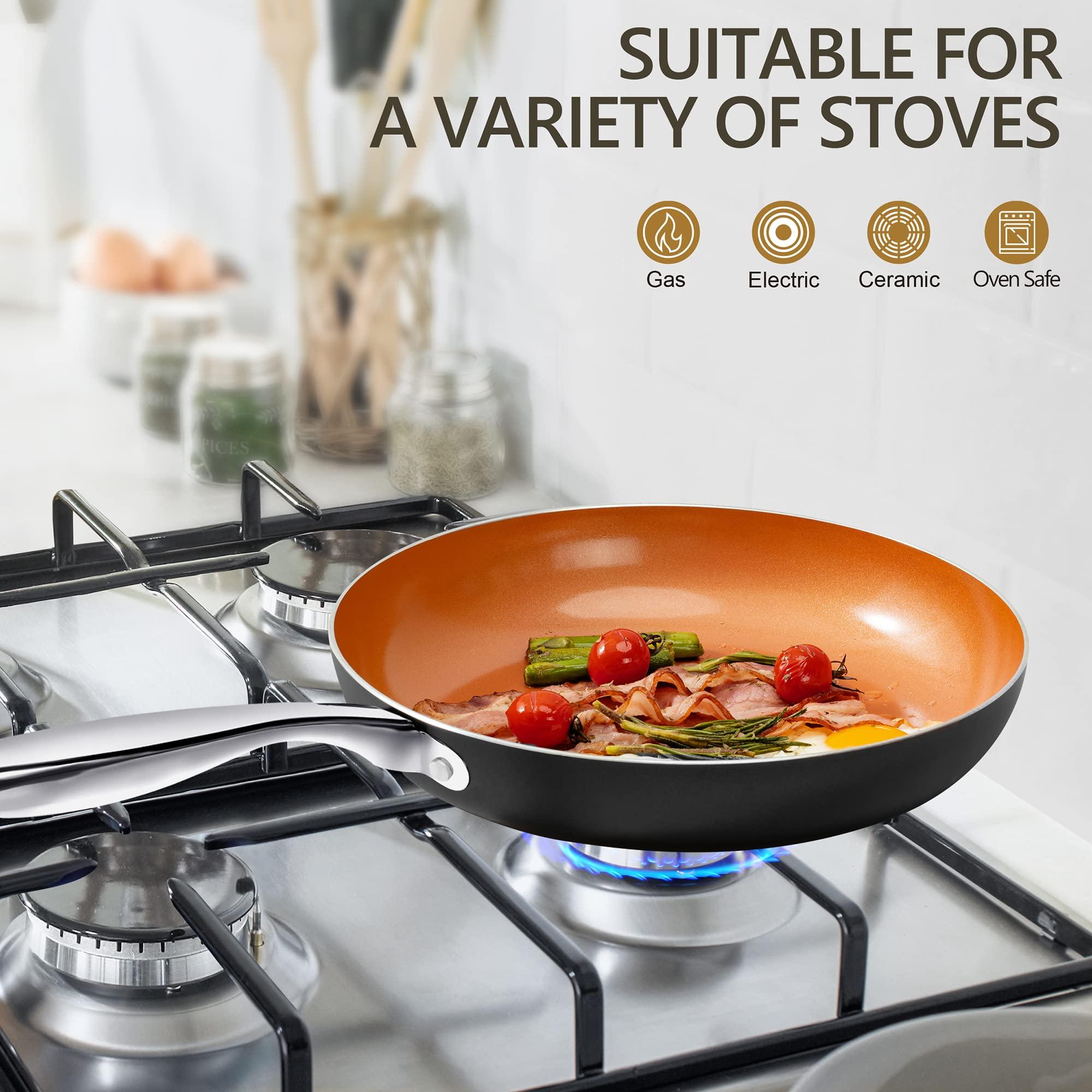 MICHELANGELO Frying Pan with Lid, Nonstick 8 Inch Frying Pan with Ceramic Titanium Coating, Copper Fry Pan with Lid, Small Fry Pan 8 Inch, Nonstick Fry Pans - Image 5