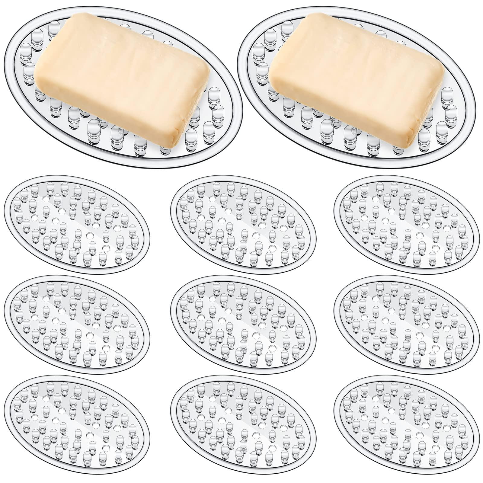 Maitys 10 Pcs Plastic Soap Dishes Non Slip Soap Saver Clear Bar Holder Tray with Holes for Shower Bathroom Kitchen Toilet Sink Counter Bath Tub Sponge 4.5 x 3 x 0.7 Inches