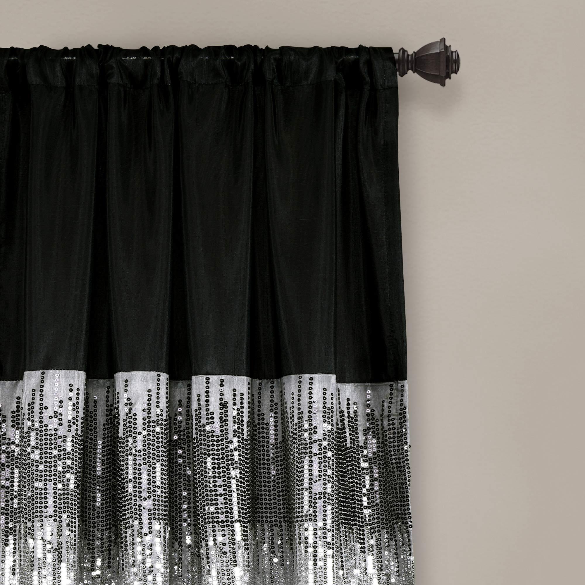 Lush Decor Night Sky Window Curtain Panel, Single, 42" W x 84" L, Silver & Black - Sequin Curtains - Sparkle & Color Block Design - Modern Glam Decor - Long Curtains For Bedroom & Living Room - Image 2