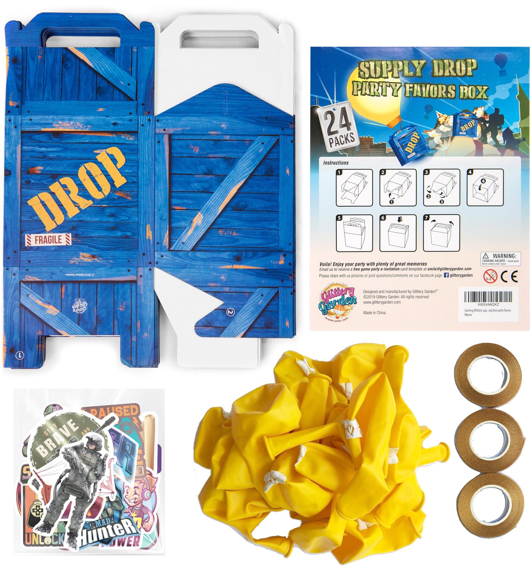 Glittery Garden Game Party Military Supply Loot Drop Box Party Favors. Decoration and Gift Bags, Gaming-Themed Birthday Activities and Party Supplies (24-Pack & balloons) - Image 4