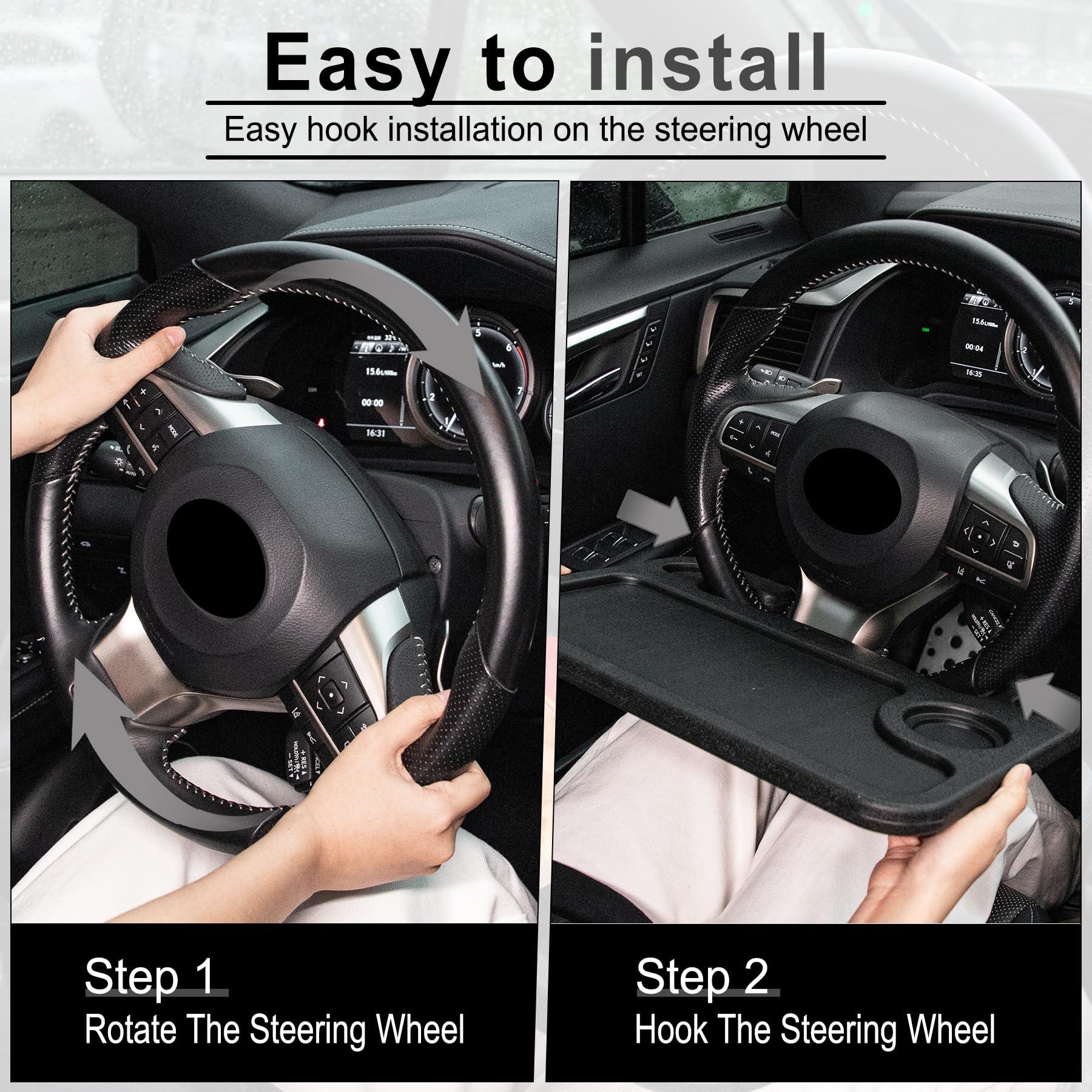 JUSTTOP Car Steering Wheel Desk for Laptop,Multipurpose Travel Car Accessories, Car Seat Stand Trays for Eating, Steering Wheel Under Table Console(Black) - Image 4