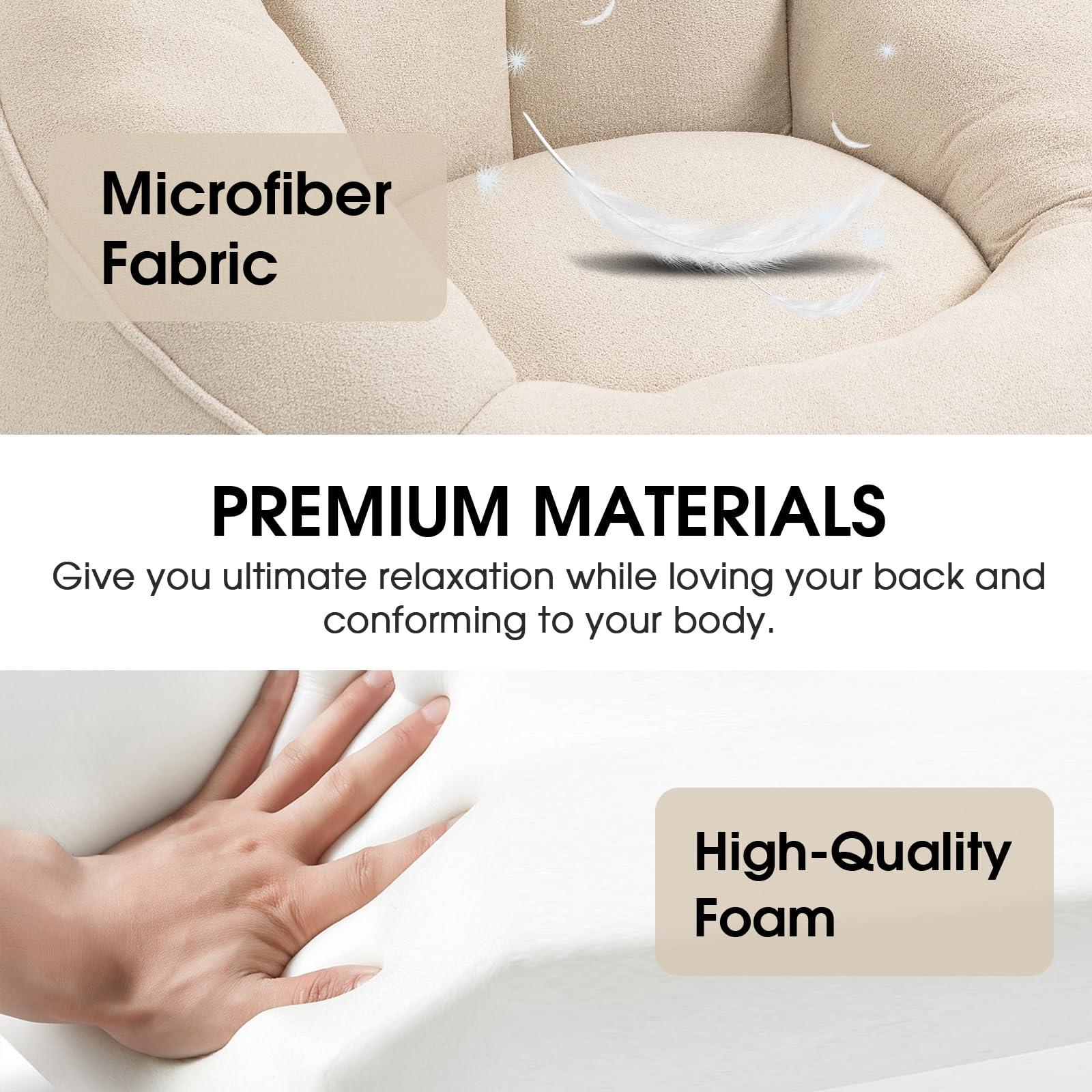 Sudwesto Bean Bag Chair for Adult, Microfiber Upholstered Bean Bag Sofa with Petal Back, Shell-Shaped Beanbag Chair with Footstool, Memory Foam Stuffed Lazy Sofa for Living Room, Bedroom (Beige) - Image 6