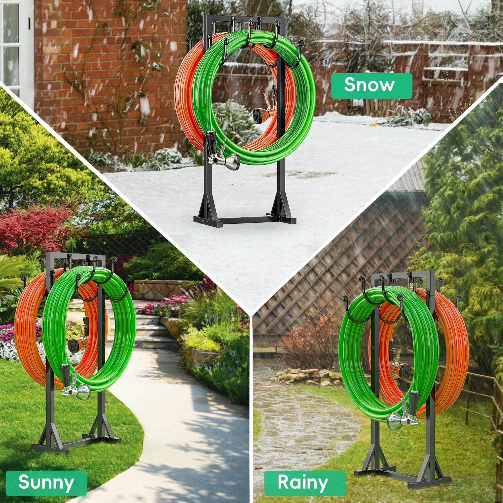 Kcysta Garden Hose Holder Freestanding, Double-Sided Water Hose Holders for Outside, Heavy Duty Metal Hose Stand Hanger Storage Rack - Image 7