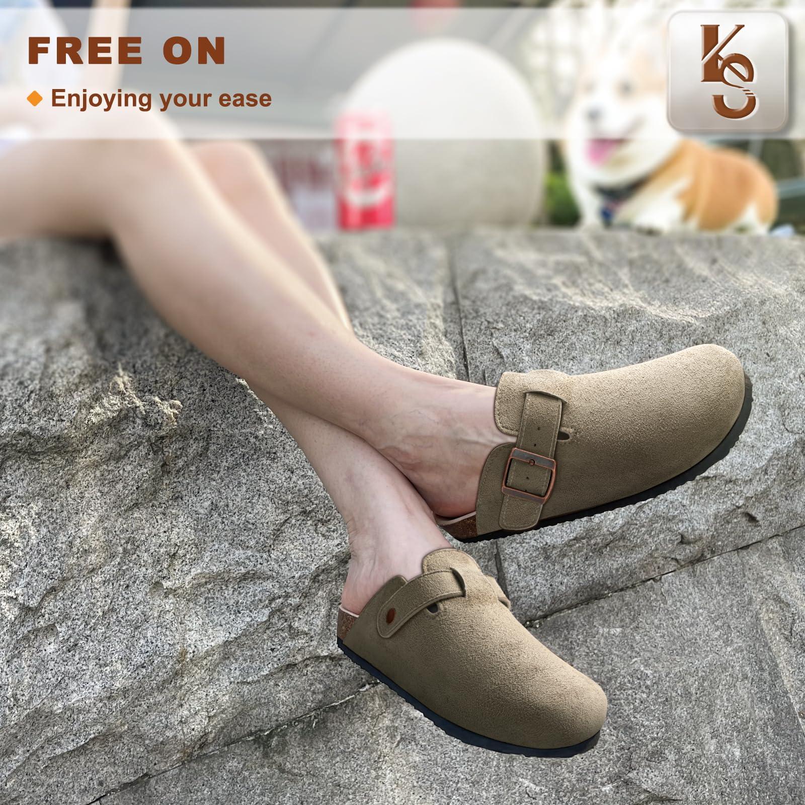 KEMISANT Women Clogs Comfortable Mules Clogs Sandals Slippers Men Women-Suede Upper Cushioned Cork-Footbed - Image 7