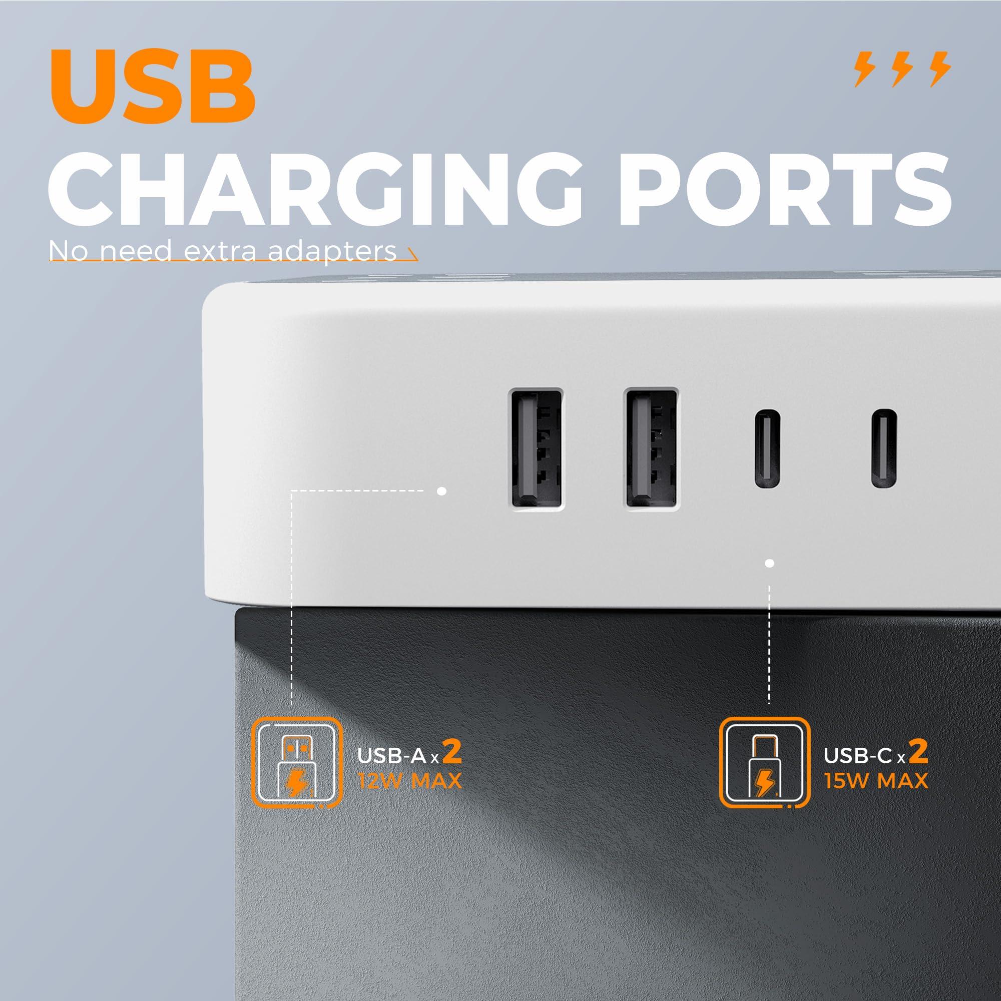 TESSAN Extension Cord 10 ft Surge Protector Power Strip, 12 Outlet Extender with 4 USB (2 USB C), 1800 Joules Protection, Flat Plug, Flat Extension Cord with Multiple Outlets, for Home, Office, Dorm - Image 4