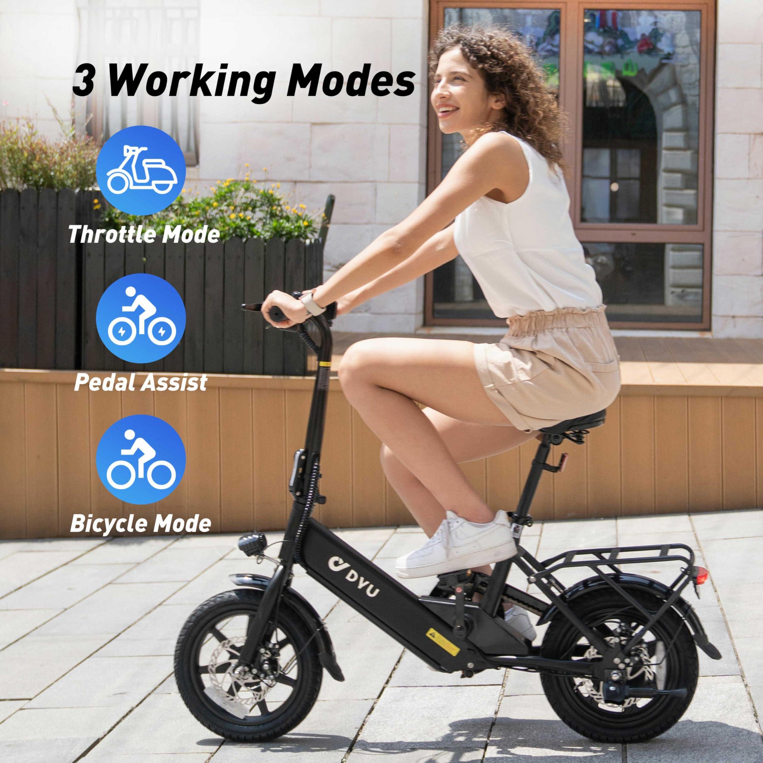 DYU Electric Bike for Adults Teens, Folding Electric Bicycle,Commuter City E-Bike with 350W Motor and 36V 7.5Ah Battery,3 Levels Assist, Dual Disc Brakes,14/16" Foldable ebike with Pedals - Image 6