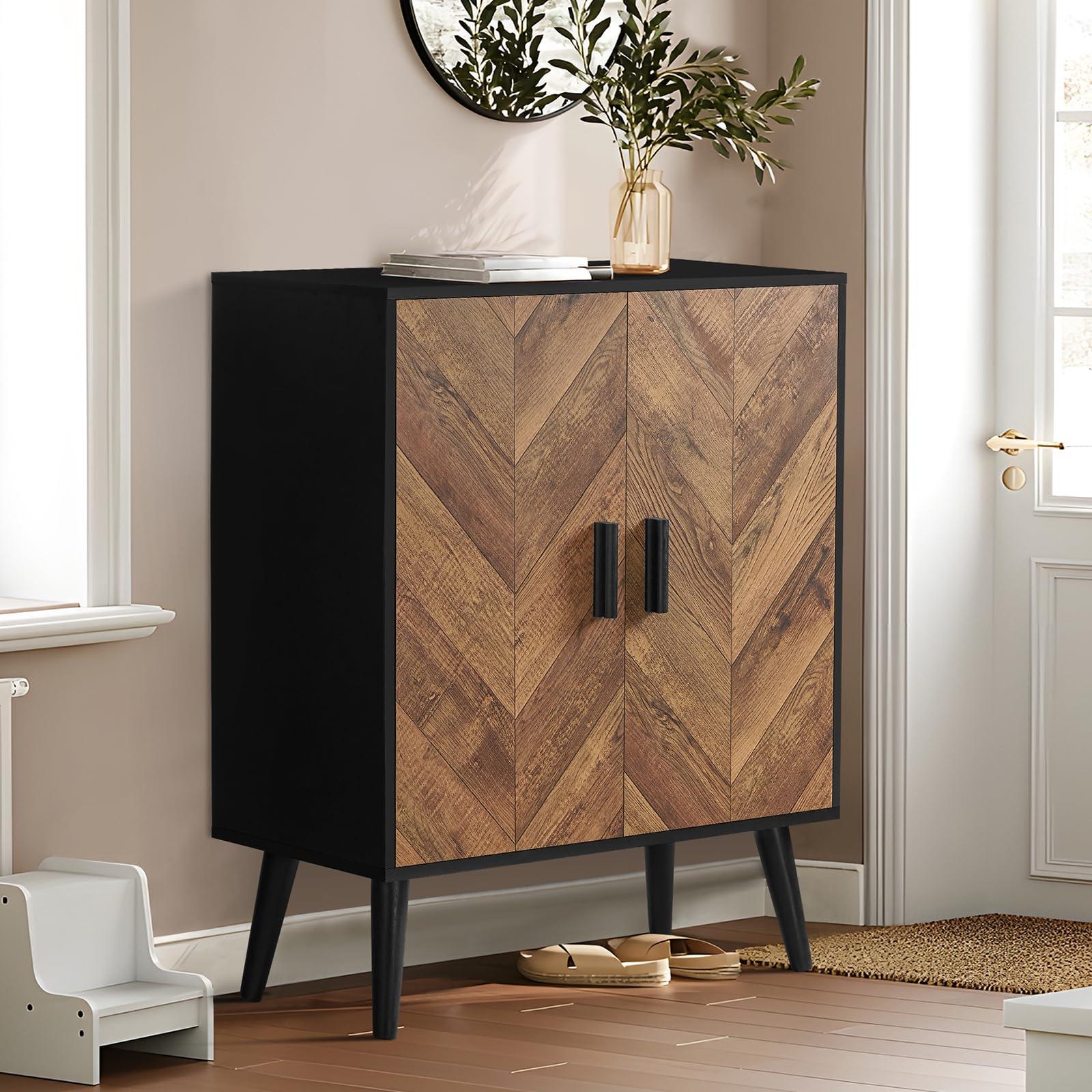 TEENFON Storage Cabinet with Adjustable Shelf & Doors, Sideboard Buffet Cabinet with Storage, for Dining Room, Living Room, Entryway, Black - Image 2