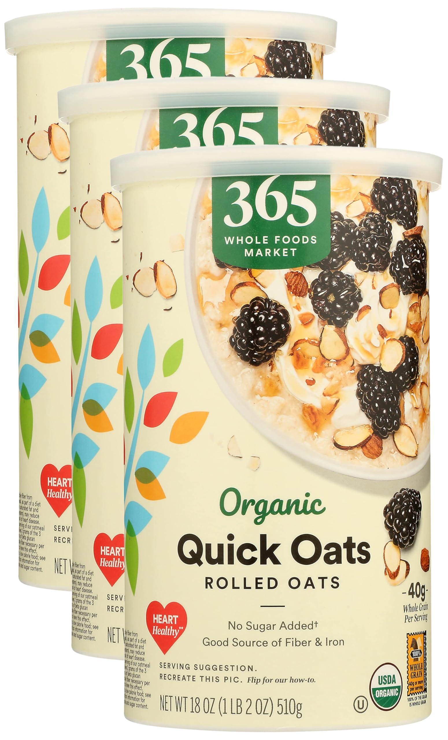 365 by Whole Foods Market, Organic Rolled Quick Oats, 18 Ounce (Pack of 3)