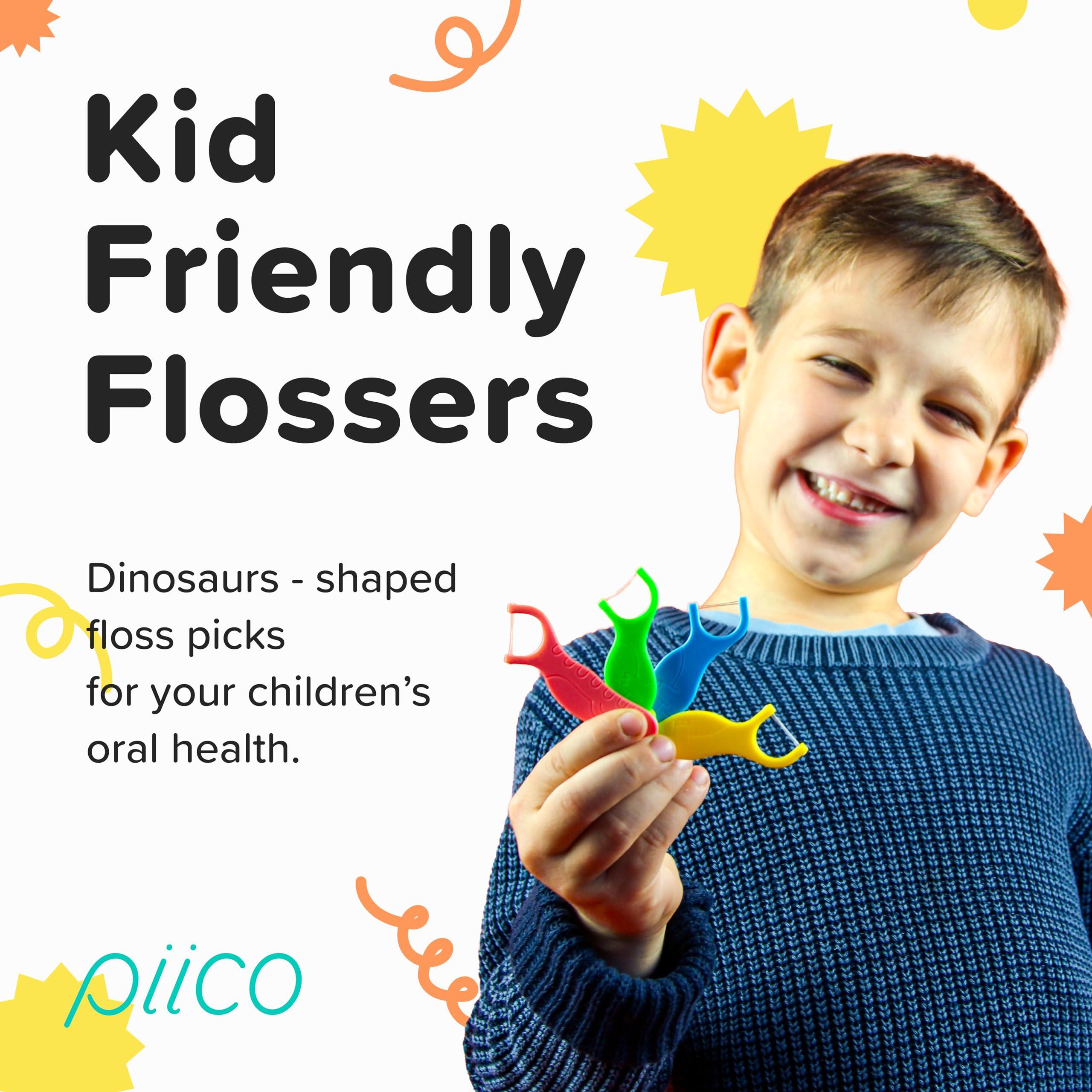 Piico Unflavored Kids Floss - No Fluoride Dual Line Dental Floss Picks - Fun Oral Care in Colorful Floss Sticks Design - Kids Flossers Avoid Tooth Decay & Gum Disease - 80 Count Dino - Image 3