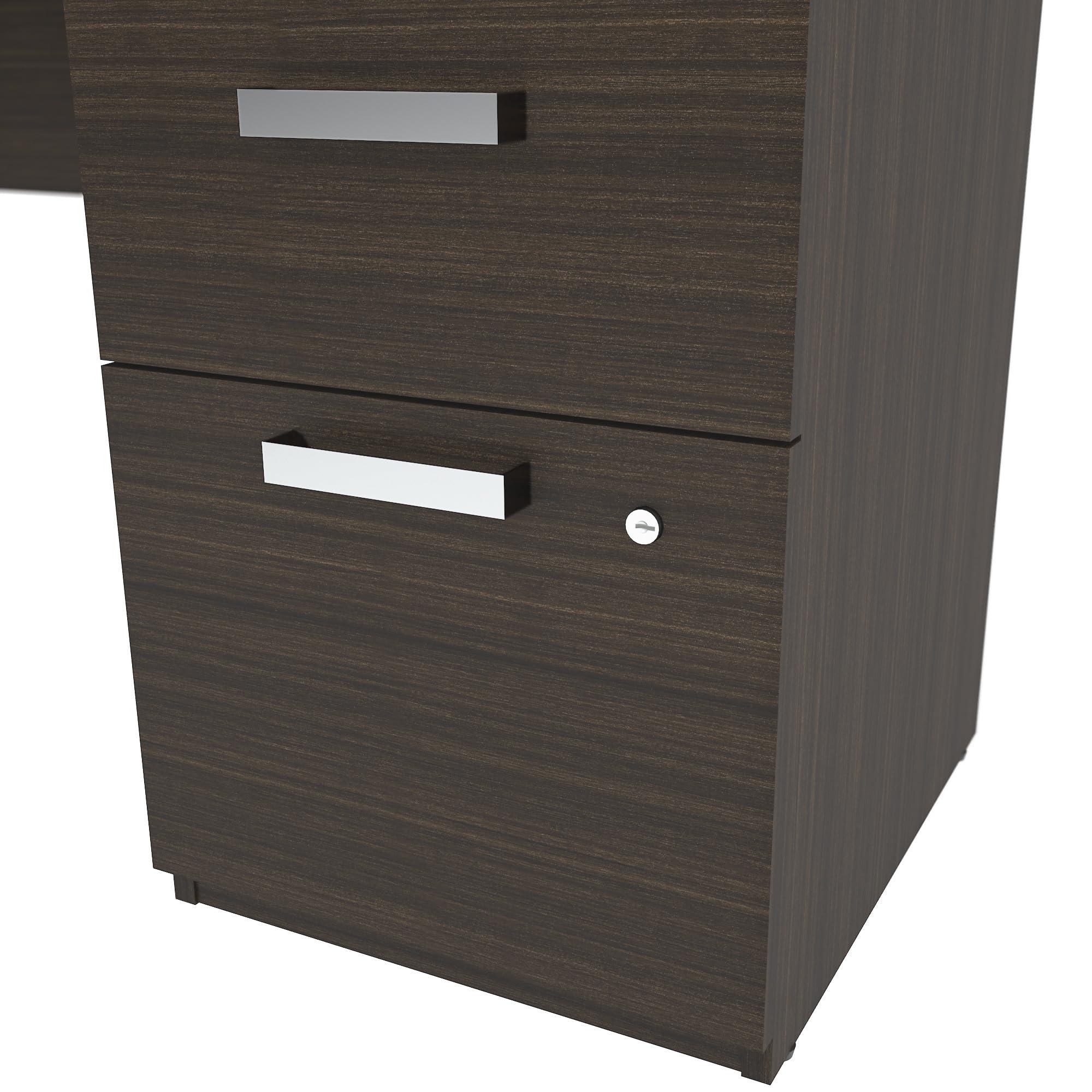 Bestar Ridgeley Executive Computer Desk with Hutch, a lateral File Cabinet, and a Bookcase, White Chocolate - Image 6