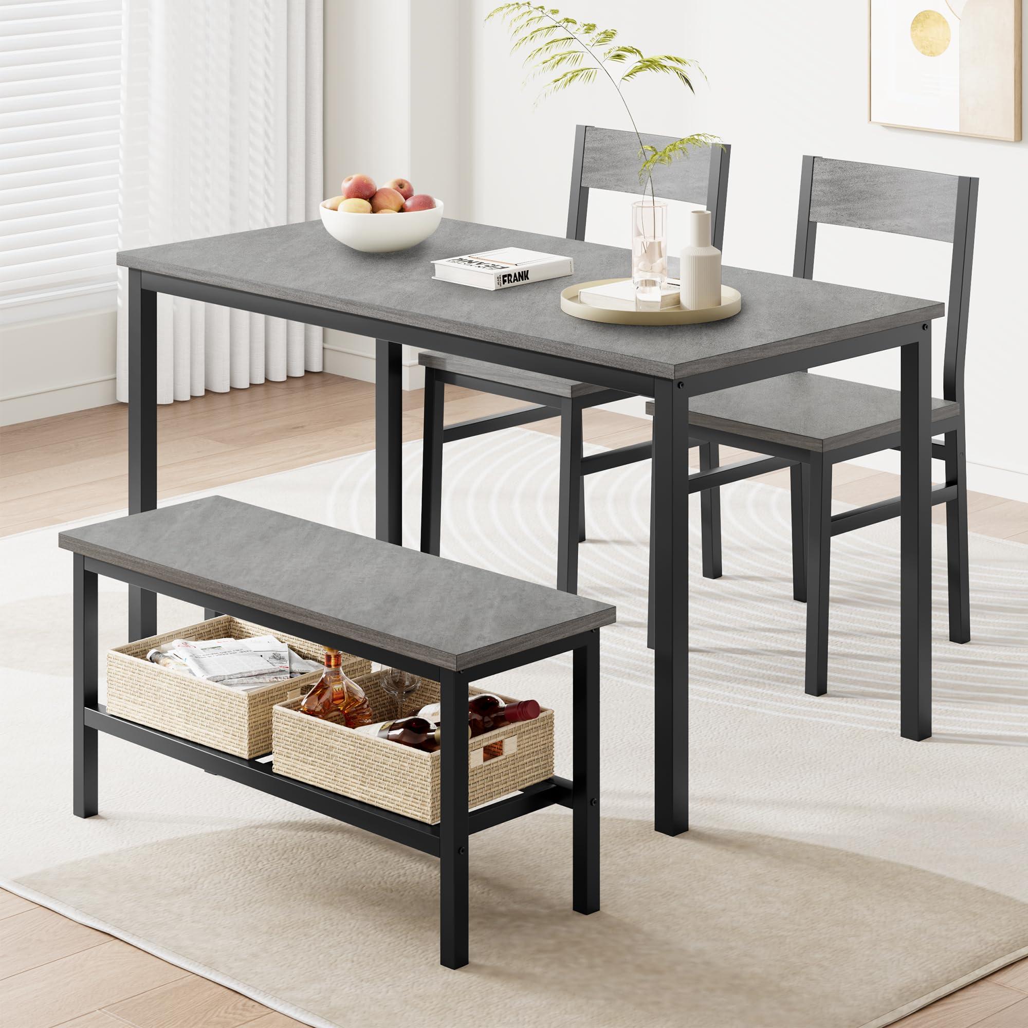 GarveeHome Dining Table Set for 4, Modern Kitchen Table with Chairs and Bench for Small Space, 4-Person Dining Room Table Set with Metal Frame and Storage Rack, Dinette Set for Apartment - Image 7