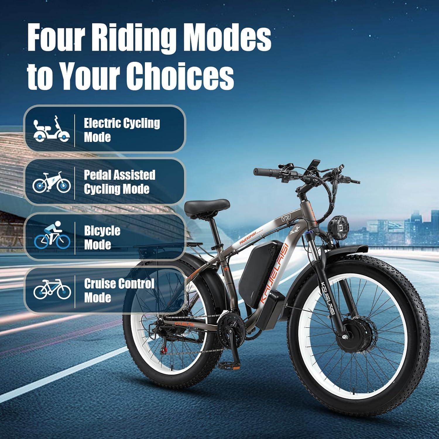 KAIJIELAISI Peak 4000W Dual Motor Electric Bike for Adult, 26 Inch Fat Tire All Terrain Electric Bike with 48V 23AH Battery Long Range E Bike, 21 Speed ​​Electric Dirt Bikes for Men. - Image 7