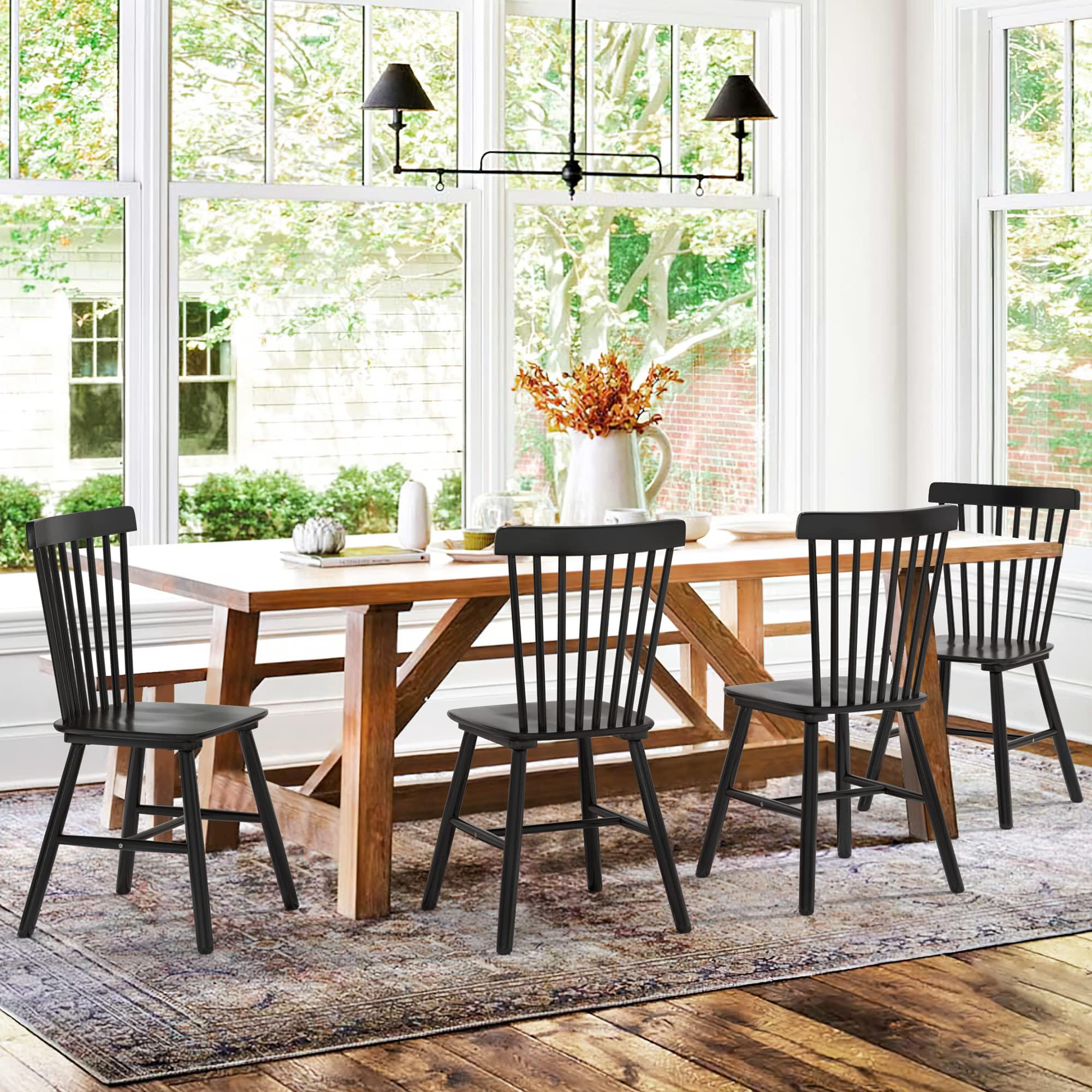 LUE BONA Dining Chairs Set of 4, Windsor Dining Chair, Spindle Back Wood Dining Chair, Kitchen Chairs Wooden Dining Chair, Farmhouse Dining Chairs for Kitchen and Dining Room, Black 18'' - Image 3