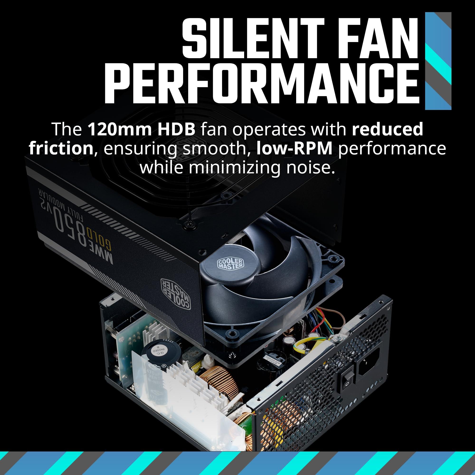 Cooler Master MWE Gold 850 V2 Full Modular, 850W, 80+ Gold Efficiency, 2 EPS Connectors, 120mm HDB Fan, Semi-fanless Operation, 5 Year Warranty - Image 7