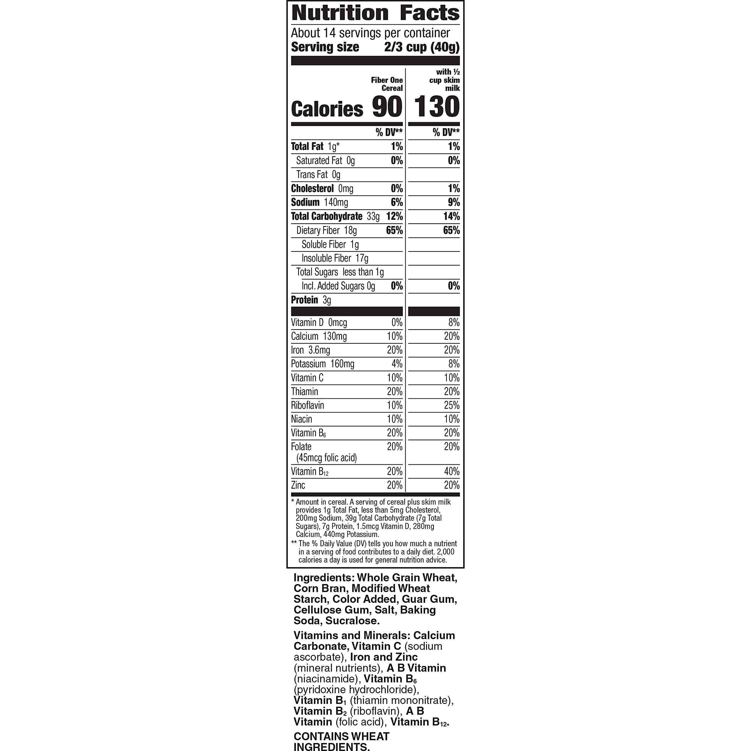Fiber One Cereal, Original Bran, High Fiber Cereal Made with Whole Grain, 19.6 oz - Image 2